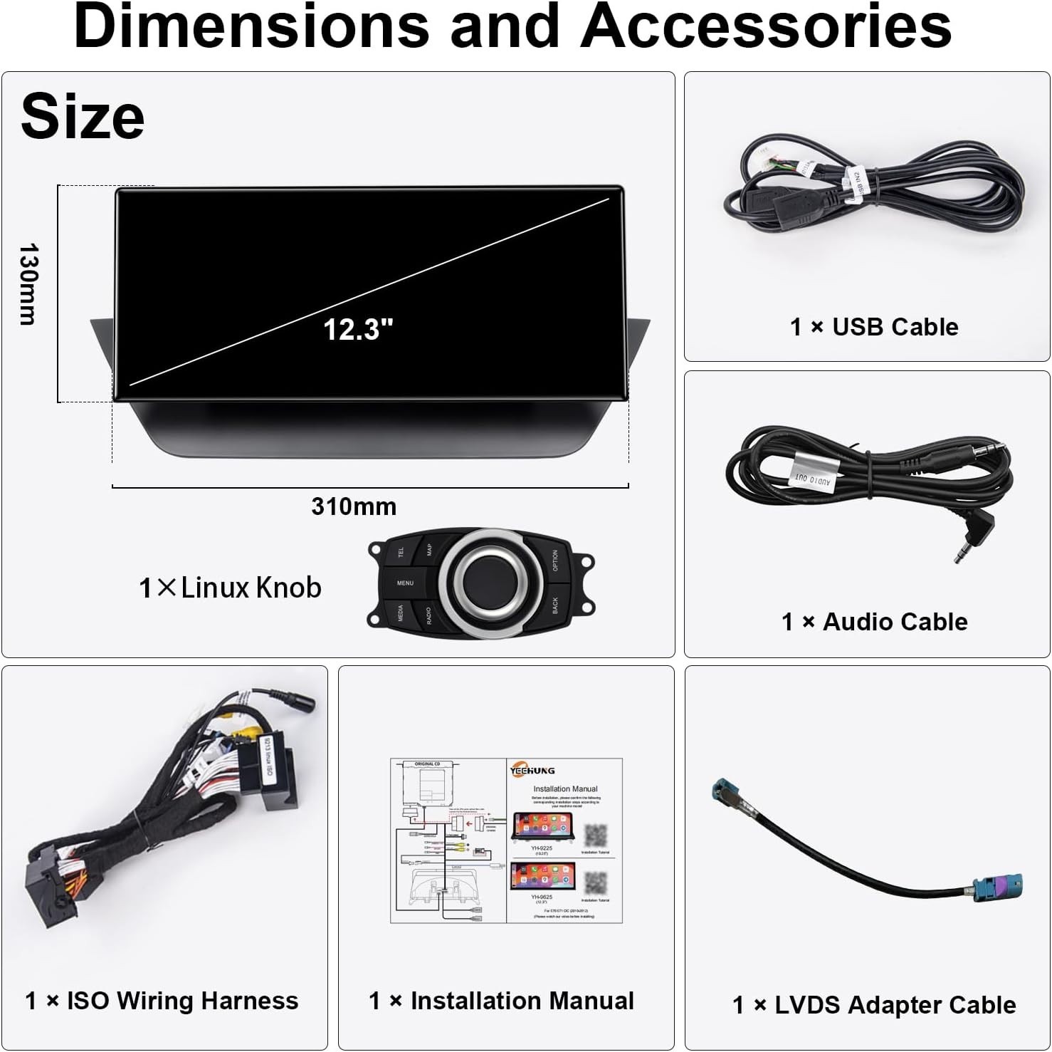 12.3″ Ultra Thin Linux Scrn FOR BMW X1 E84 2009-15 4PIN CIC Support WL & Wired M