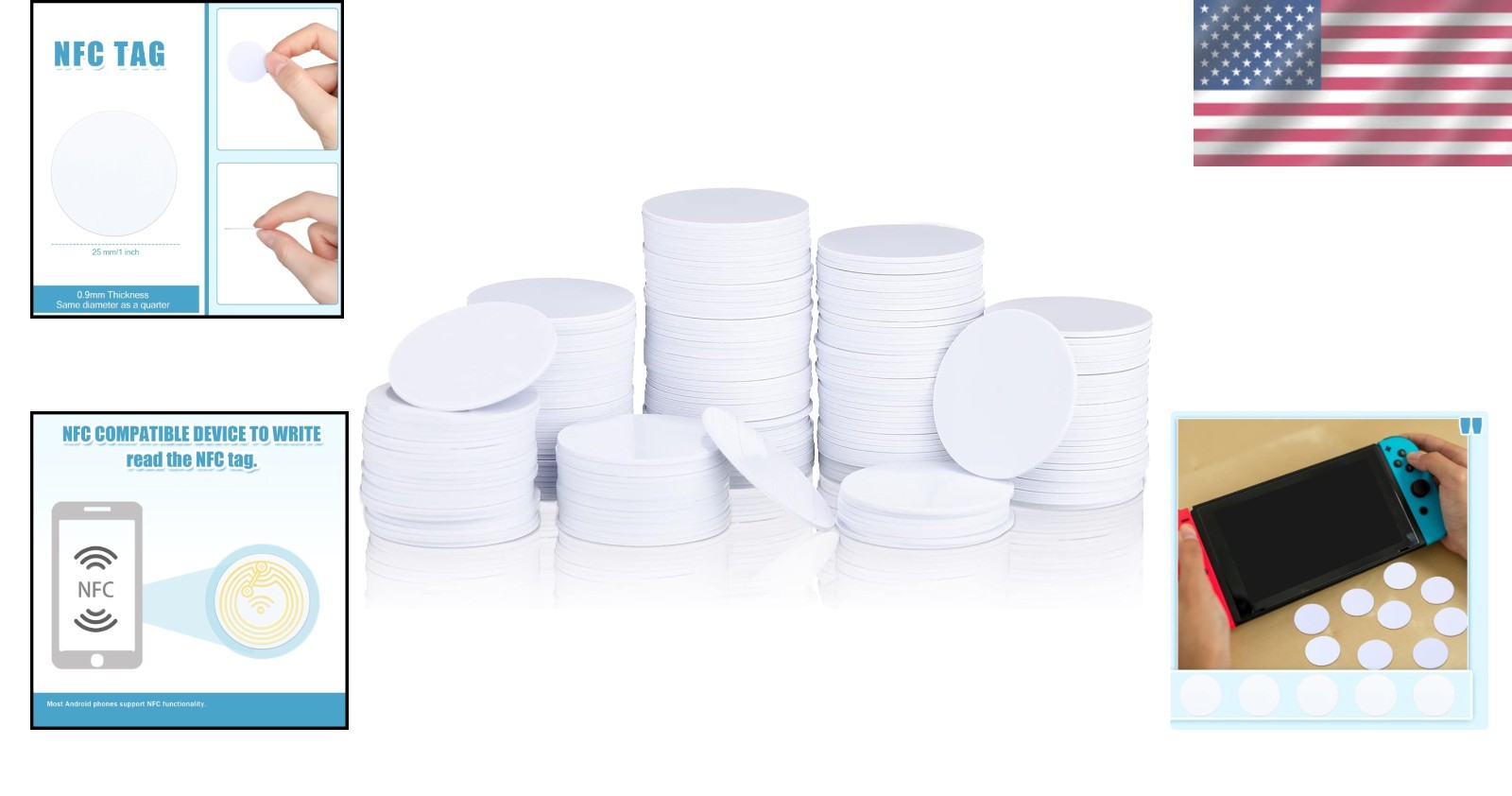 Compact 100 Pcs NFC Tags with Adhesive Back – Perfect for Gamers & Creators