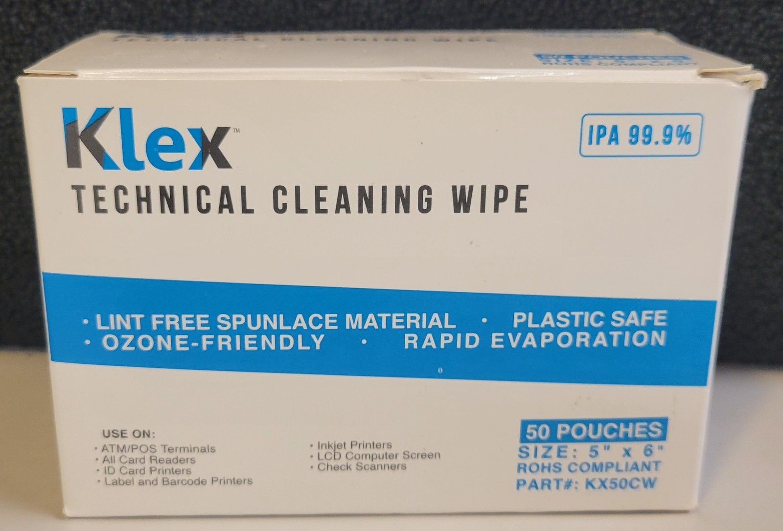 49 Klex 5″ x 6″ Lint-Free CLEANING WIPES For Credit Card POS ATM Reader 99+% IPA