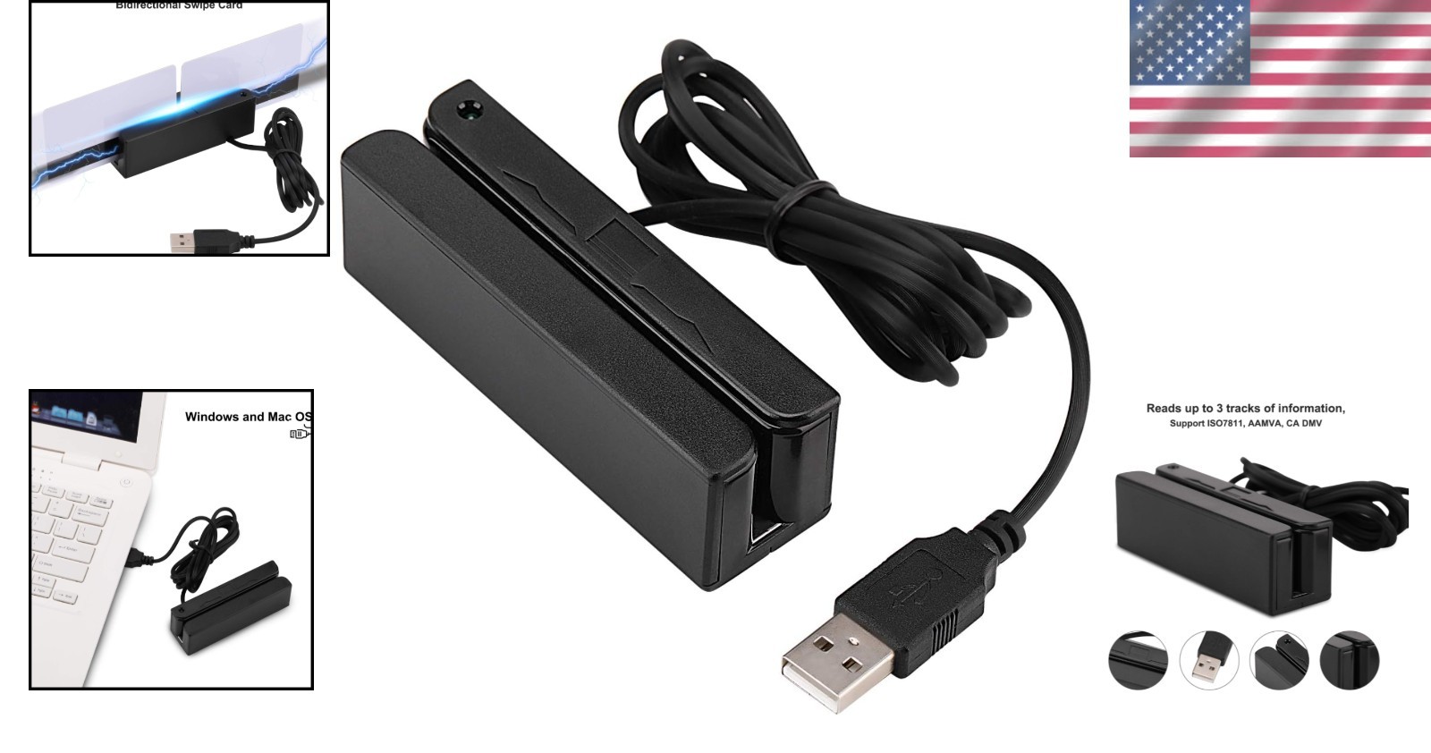 Compact USB Swipe Card Reader – 3 Tracks, Bi-Directional for Instant Processing