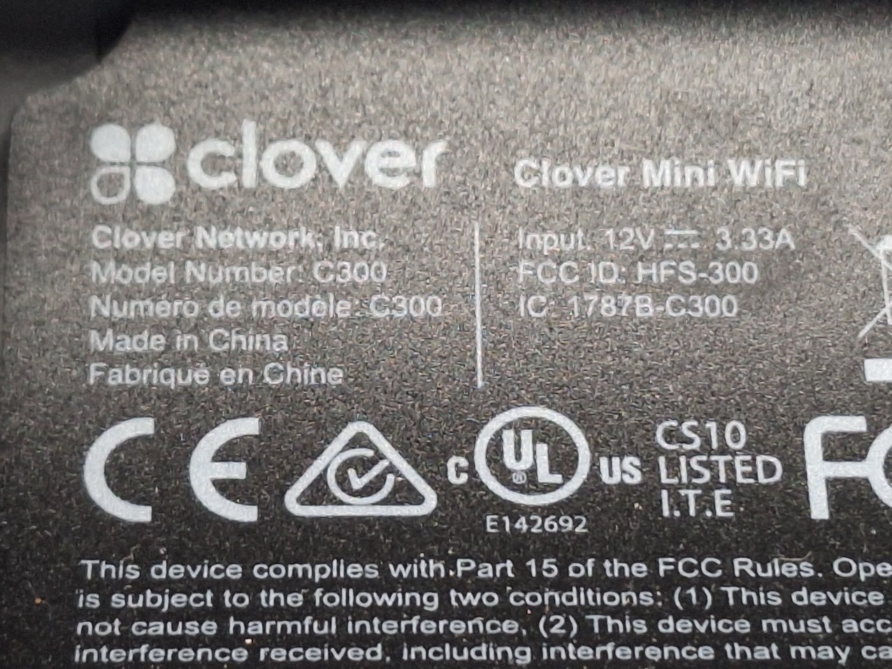 Clover Mini Wi-Fi C300 POS System w/ Triangle Hub and Power Cord