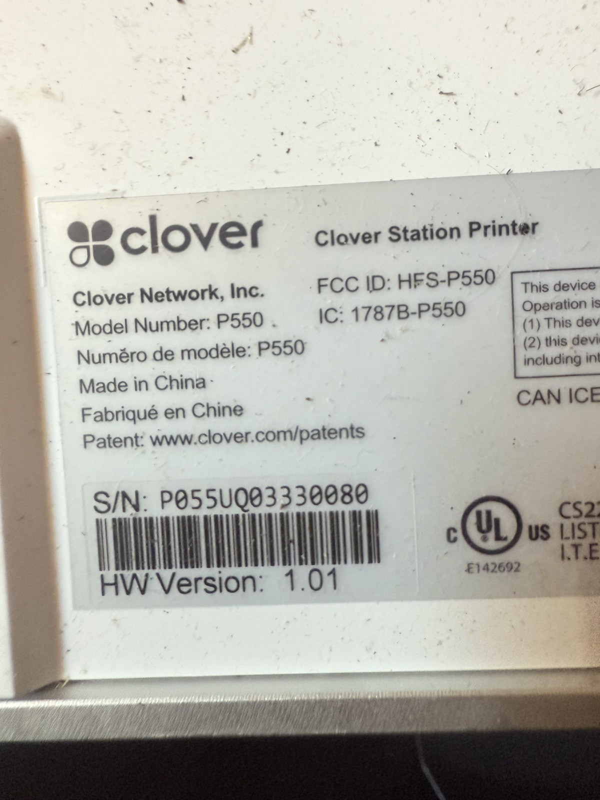 Clover Station C500 Point of Sale POS System P550 Printer HUB