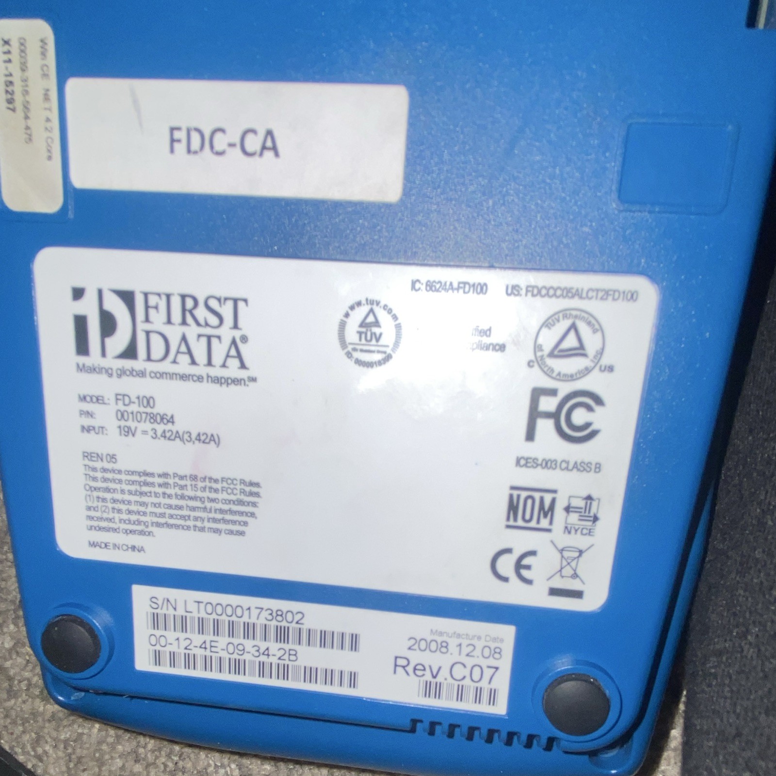 First Data FD-100 Wired Credit Card Terminal, First Data FD100 Series