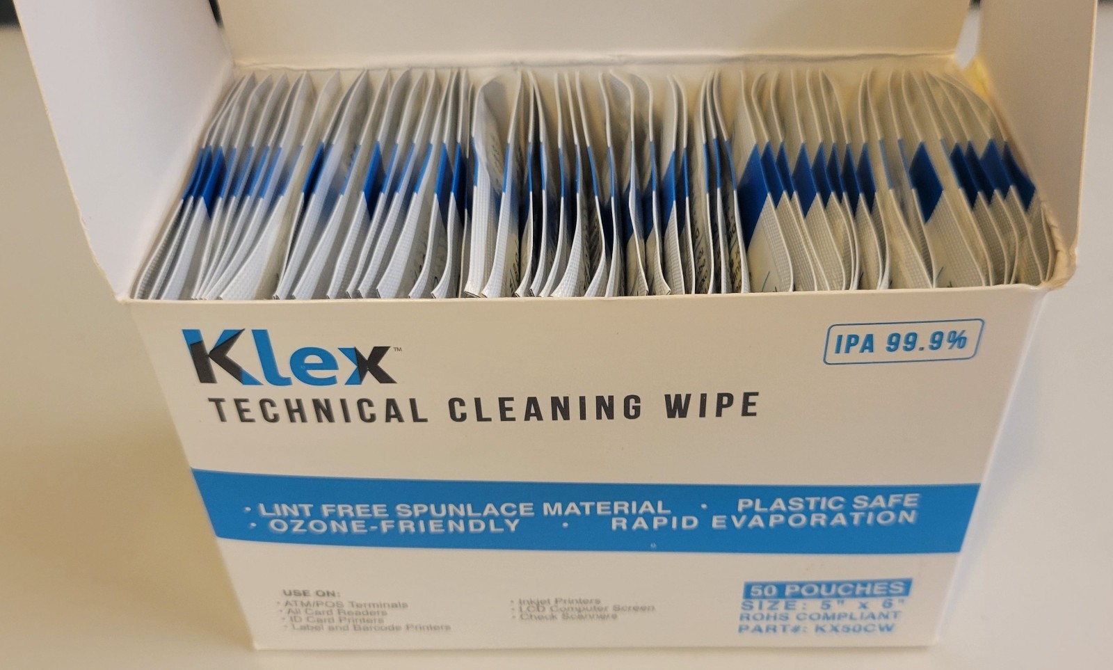 49 Klex 5″ x 6″ Lint-Free CLEANING WIPES For Credit Card POS ATM Reader 99+% IPA