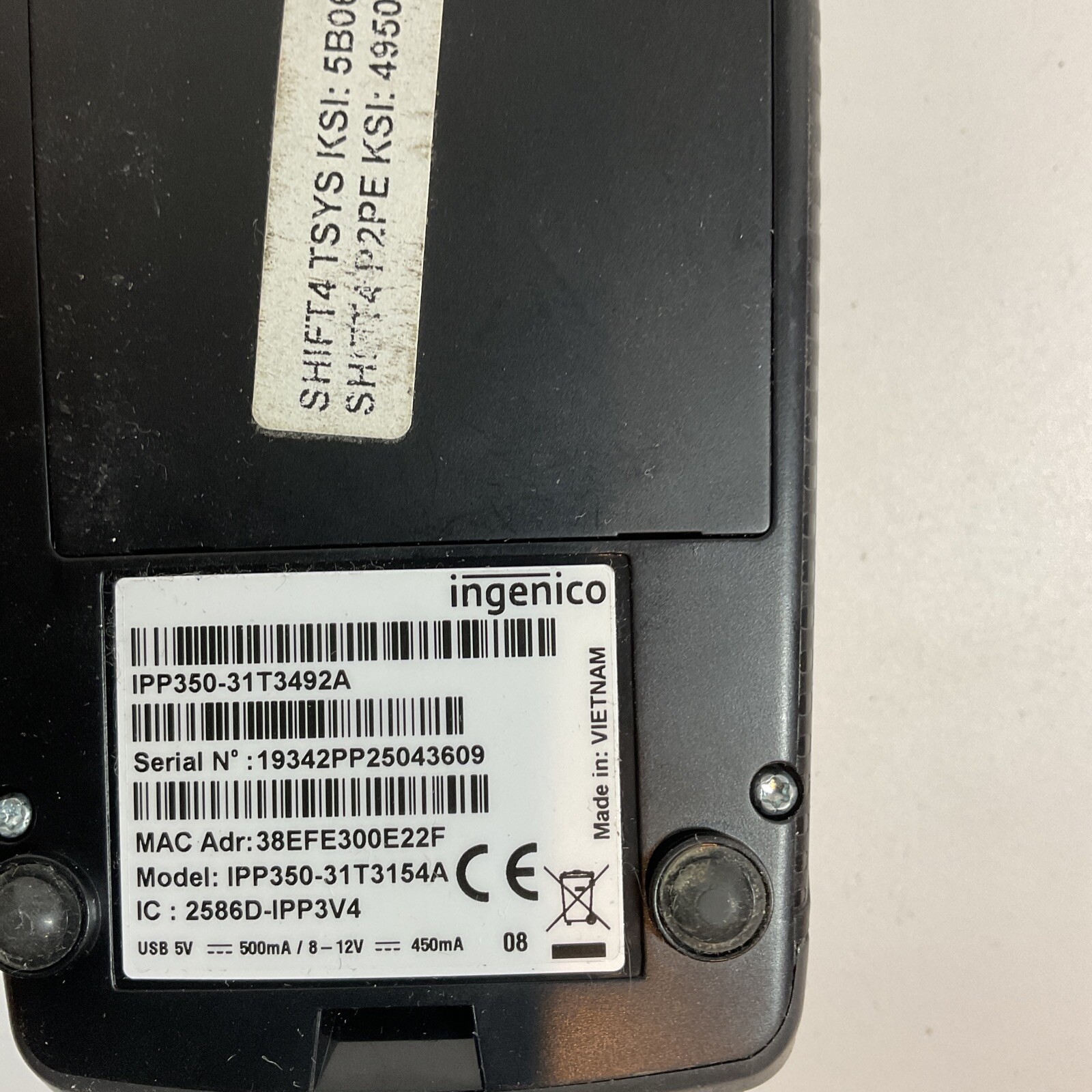 Ingenico IPP350-31T3492A Black Display Credit Card Reader Terminal