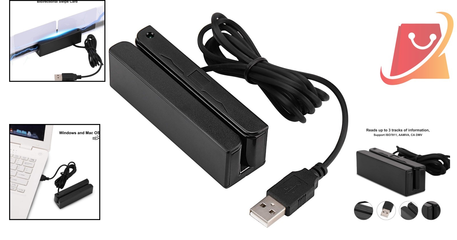 USB Magnetic Card Reader 3 Tracks Mini Smart Card Swipe Compatible with Windows