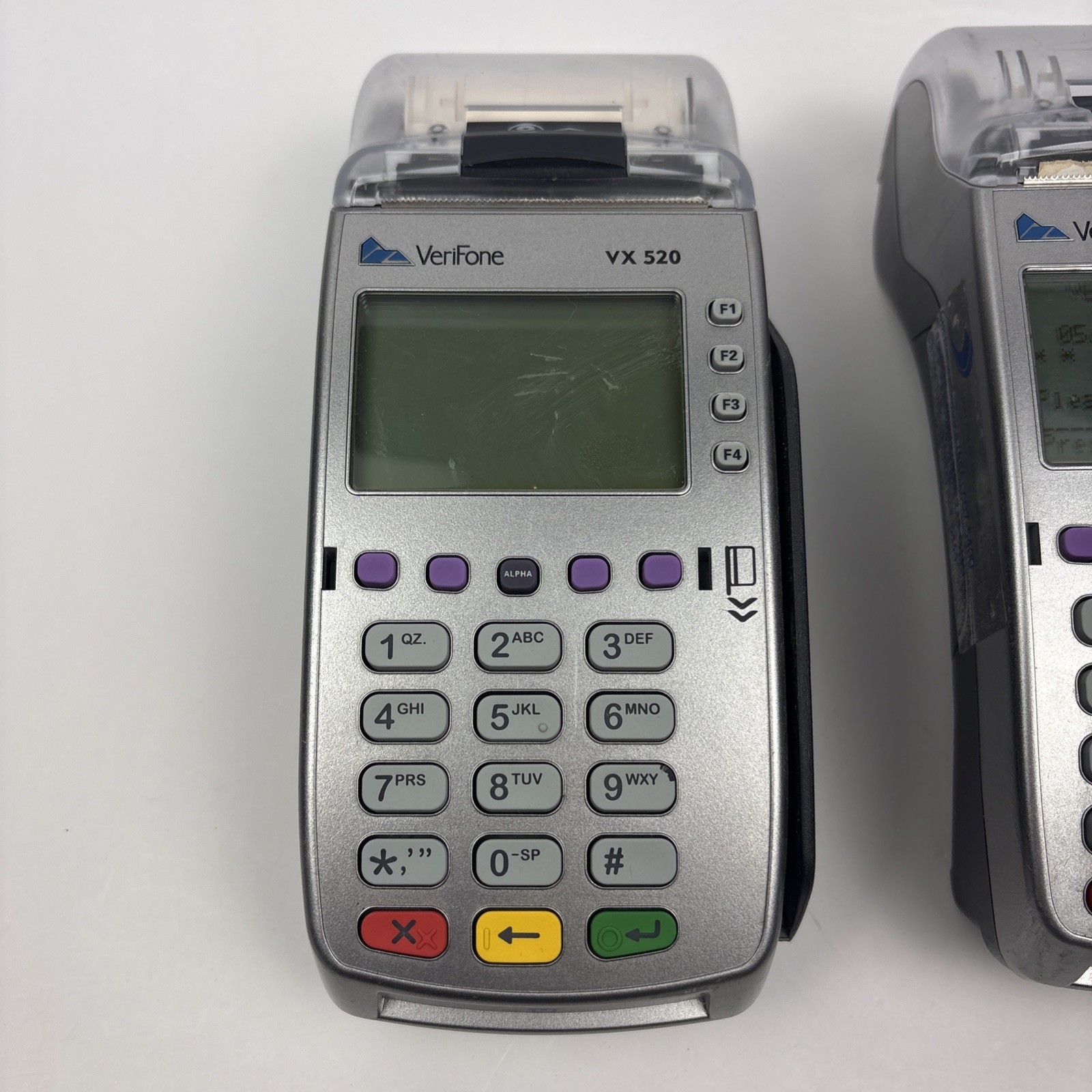 Lot of 2 VeriFone VX520 Credit Card Terminals Parts Repair 1 Tamper 1 No Power