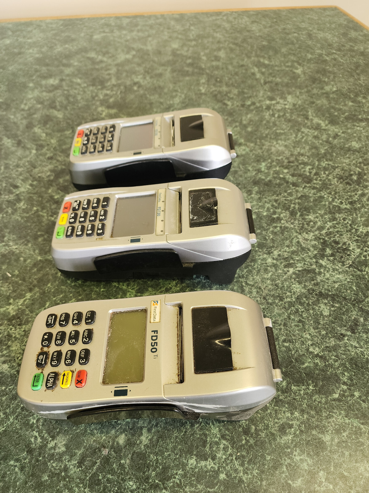 LOT OF 3 First Data FirstData Credit Card Terminal (FD130 (x2) & FD50 (x1))