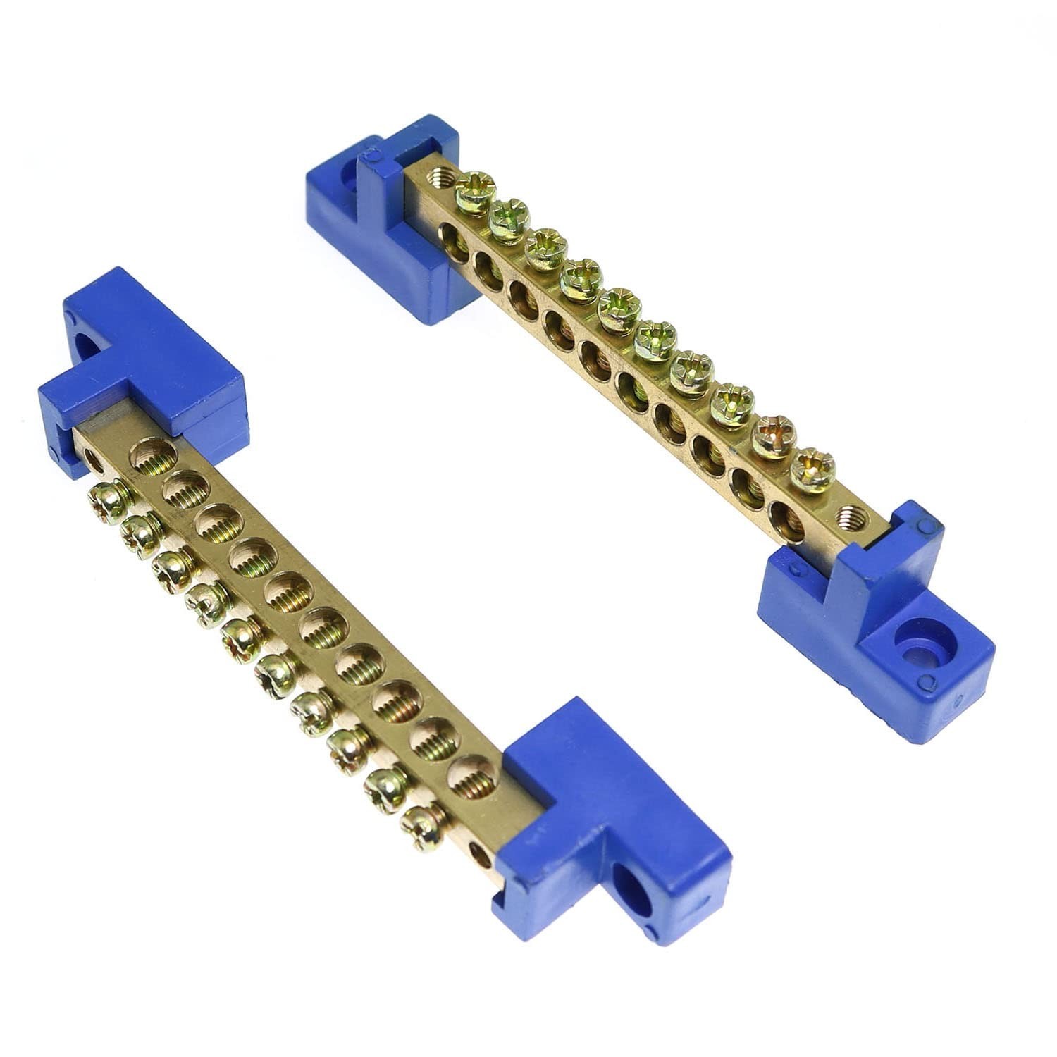 RLECS 2pcs Terminal Bus Bar 10 Positions Terminal Block Brass Wire Screw Term…