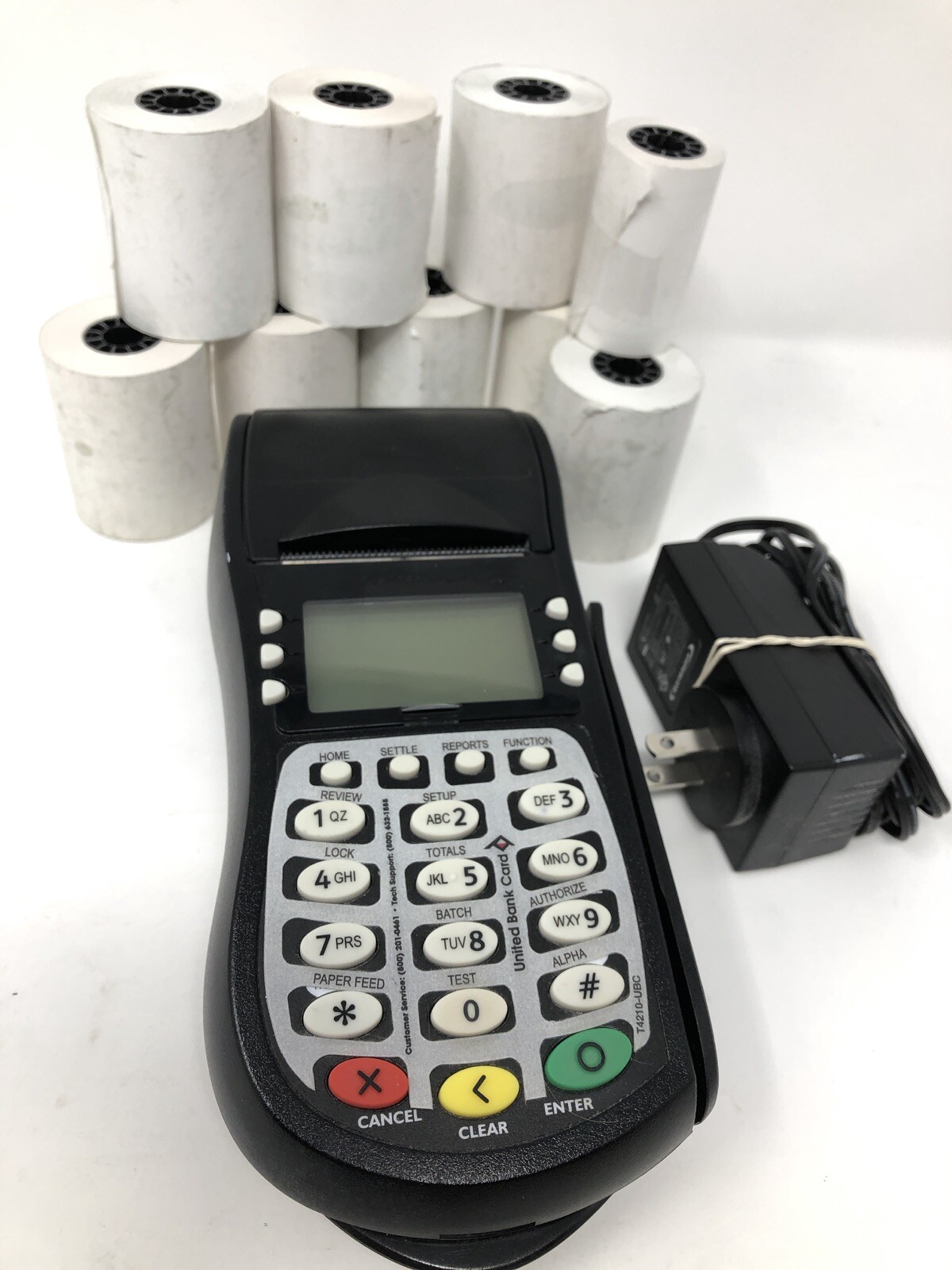 Hypercom Model T4205 Credit Card Process Machine w/Power Adapter & 8 Rolls Paper