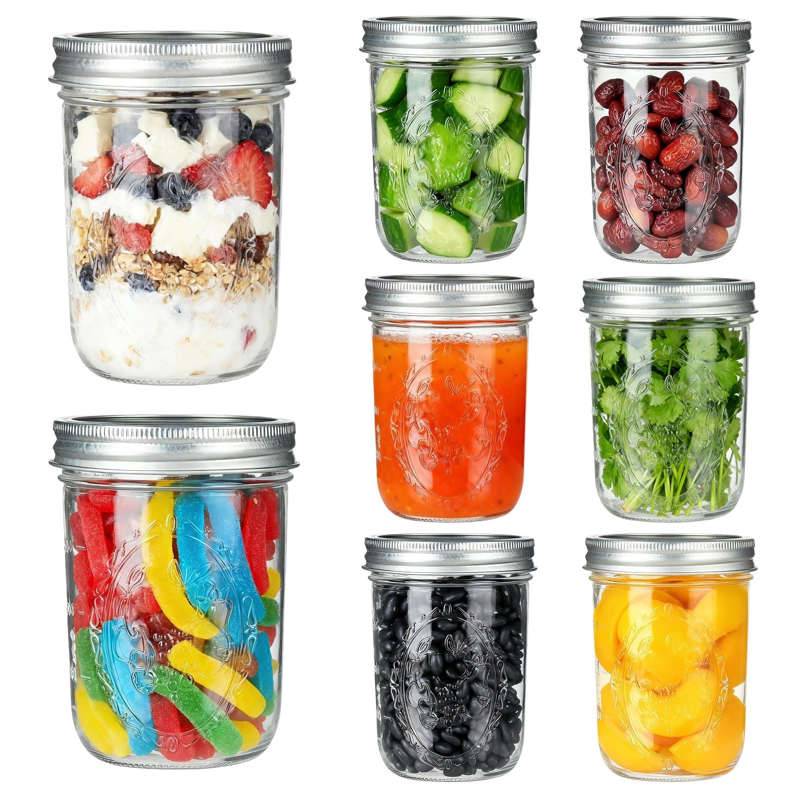 P&C GOODS Wide Mouth Mason Jars 16 oz with Lids 8 Pack, Canning Jars with Met…