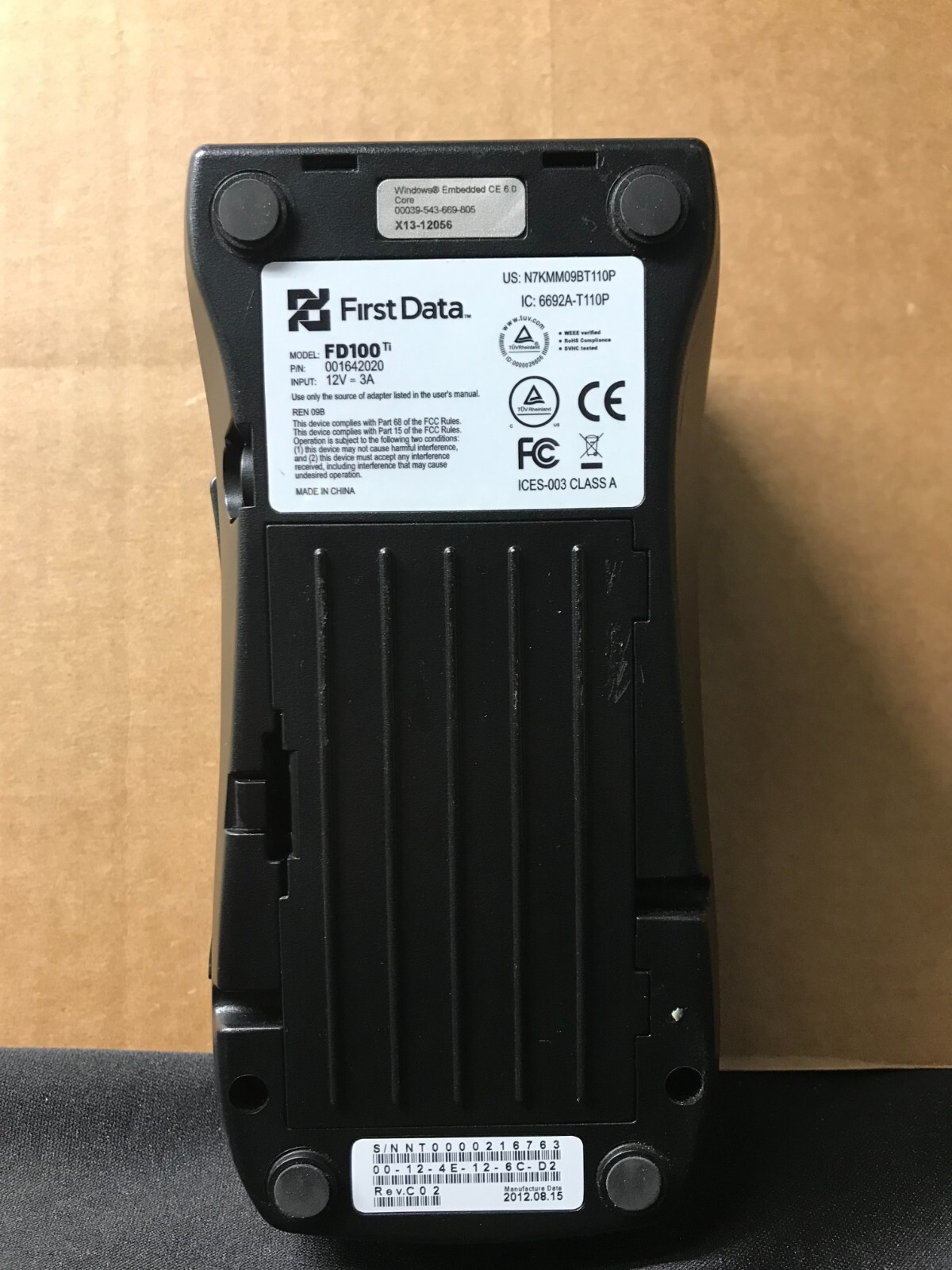 First Data FD100Ti Credit Card Reader 001642020 – No Power Supply