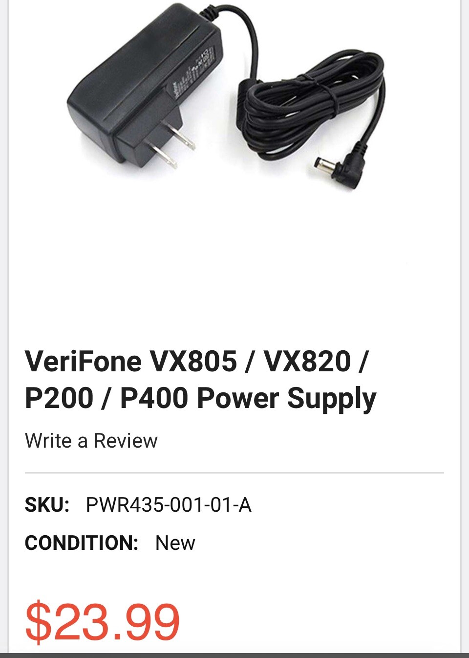 VERIFONE P400 P630 P200 VX805 VX820 POWER SUPPLY PWR435-001-01-A