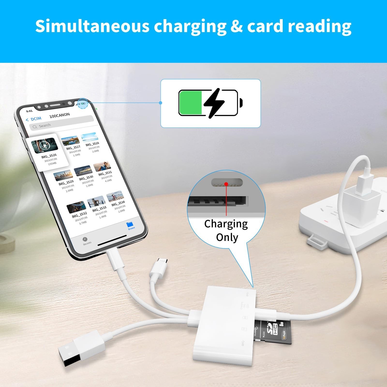 5-in-1 SD Card Reader for Phone,Memory Card Reader&USB OTG Adapter white