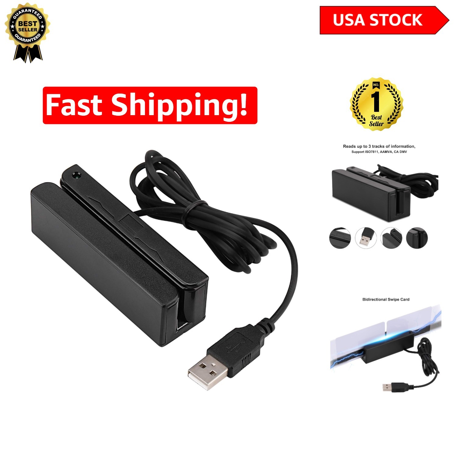 Mini USB Magnetic Card Reader – 3 Tracks Plug & Play for Quick Transactions
