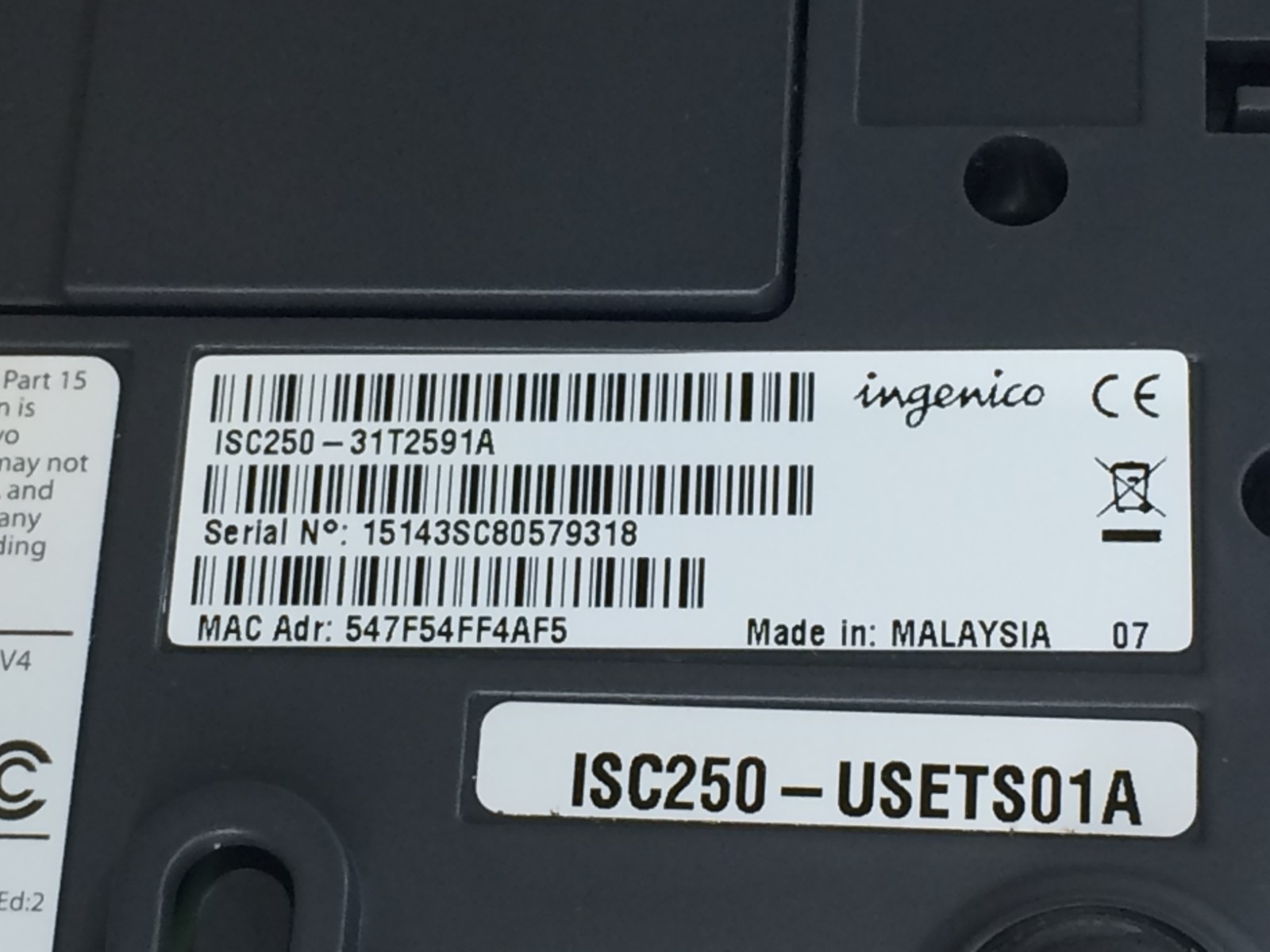 Ingenico ISC Touch 250 Credit Card Terminal ISC250-31P2592A ISC250-31P2591A