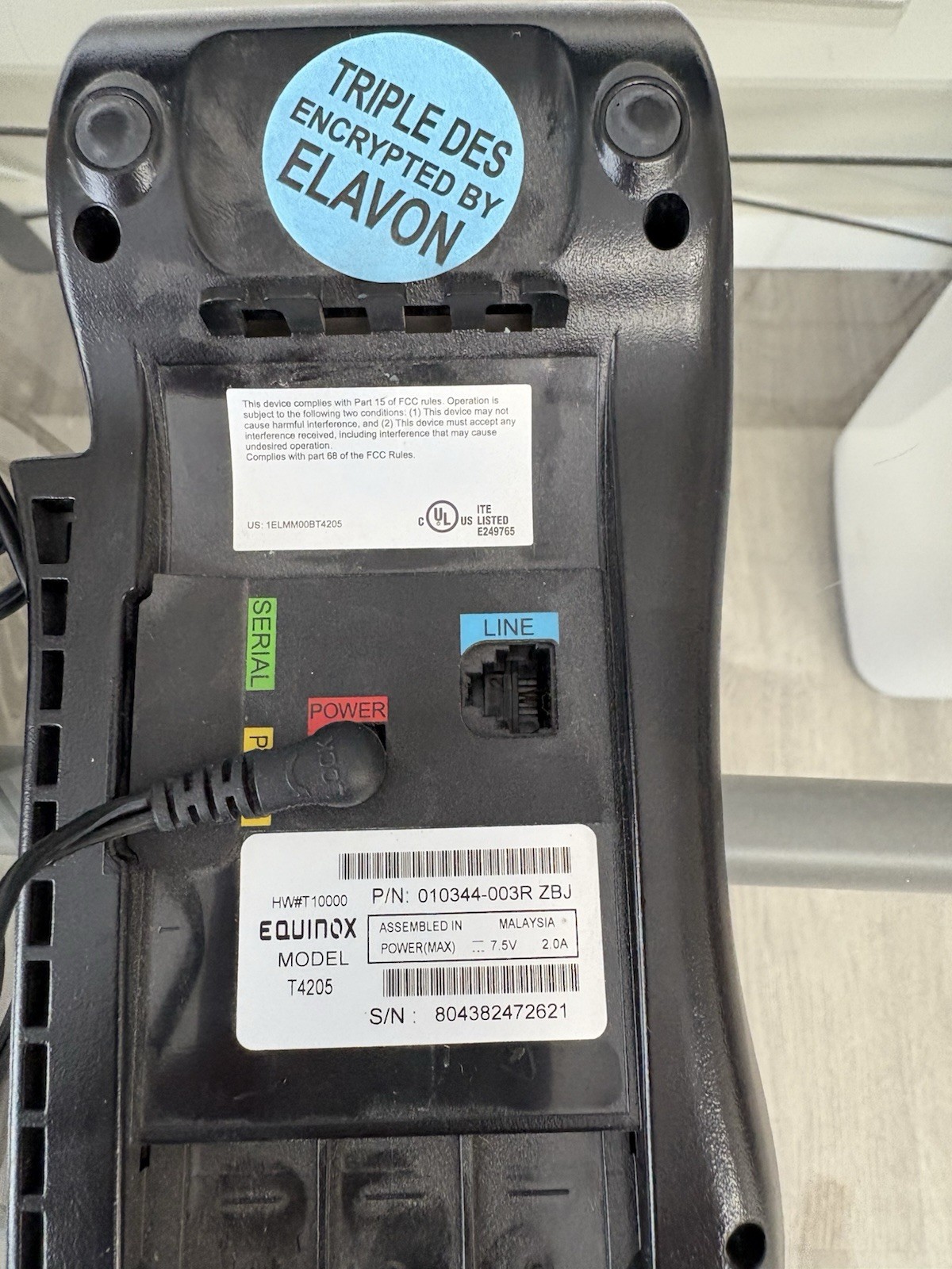 Credit Card Reader/Terminal Equinox T4205 With Power Cord Tested For Power