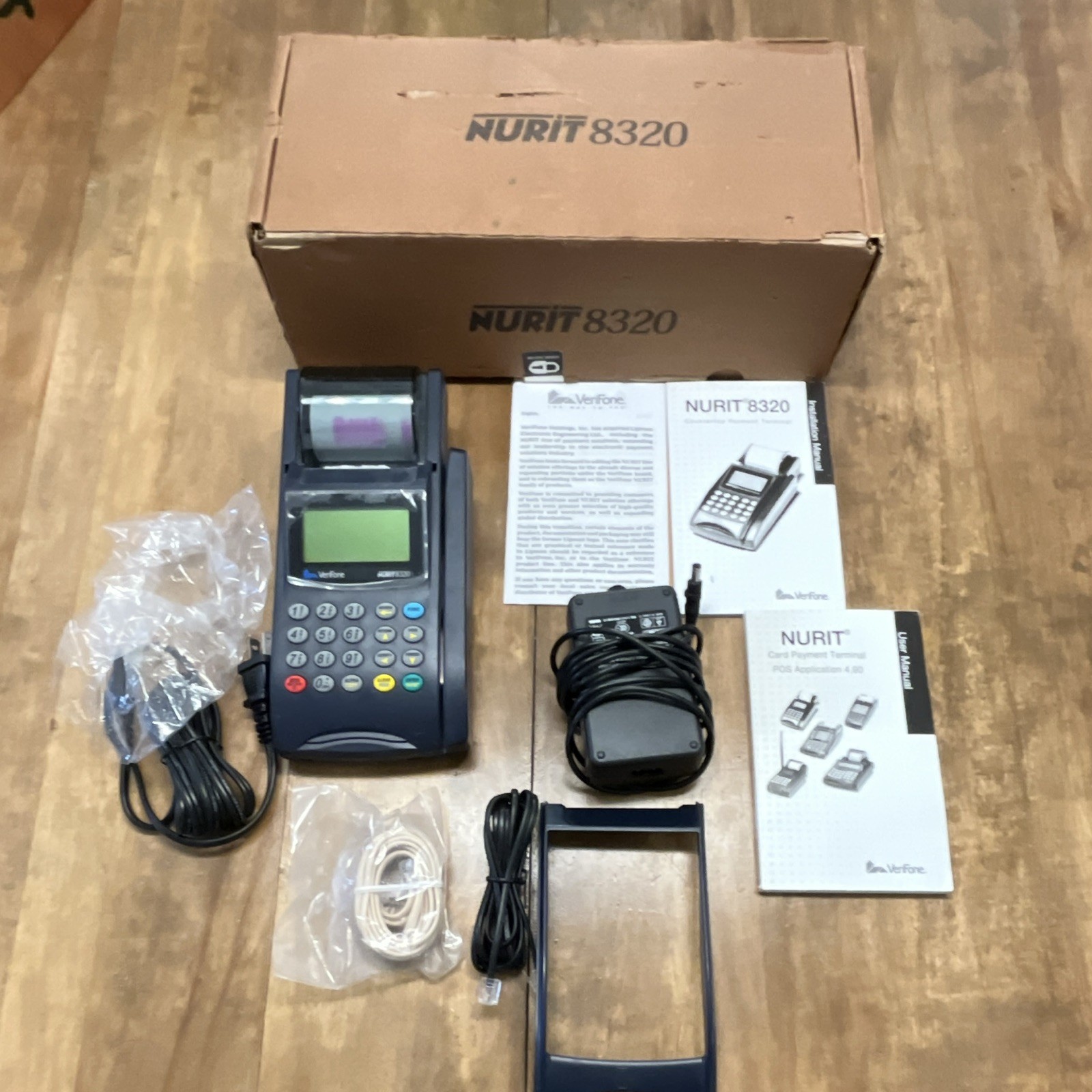 NURIT 8320 Wired POS Credit Card Terminal w/ Manuals Cables Power Adapter Box