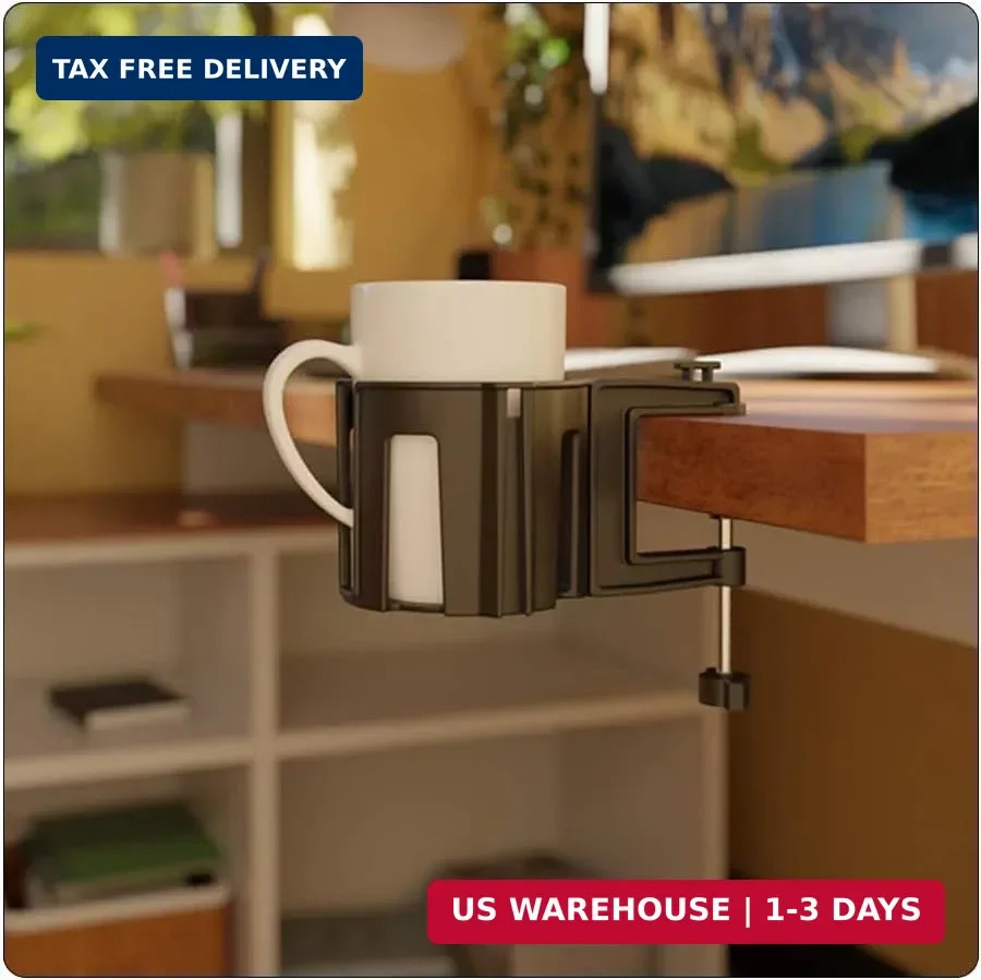 Original Large Desk Cup Holder Clamp | Anti-Spill Mount, Multi-Directional Drink