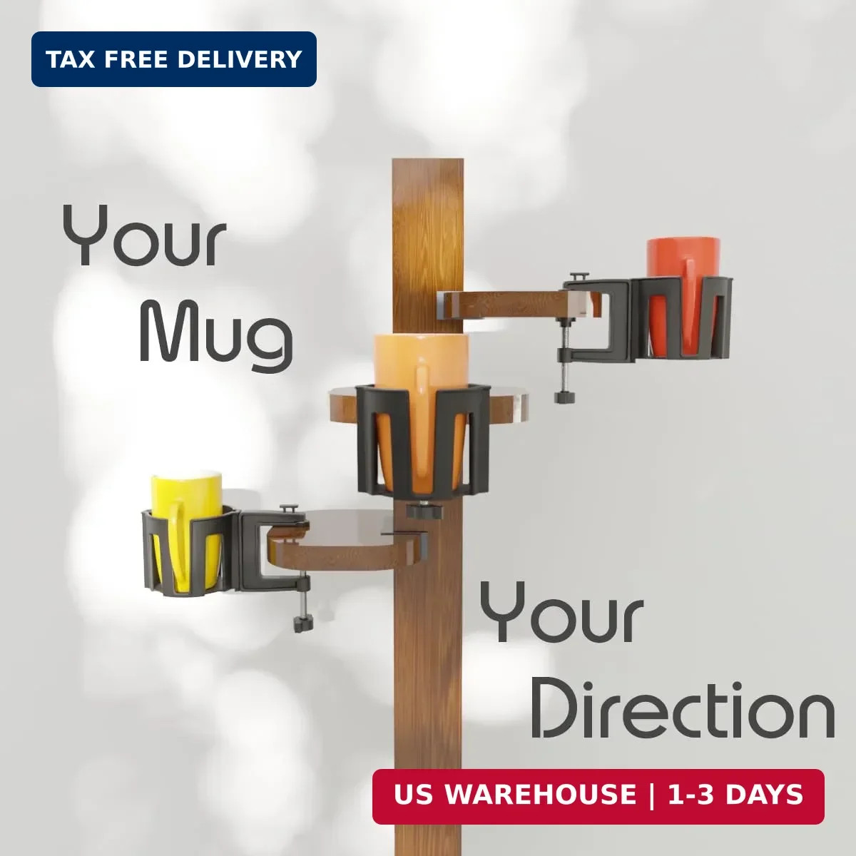 Original Large Desk Cup Holder Clamp | Anti-Spill Mount, Multi-Directional Drink