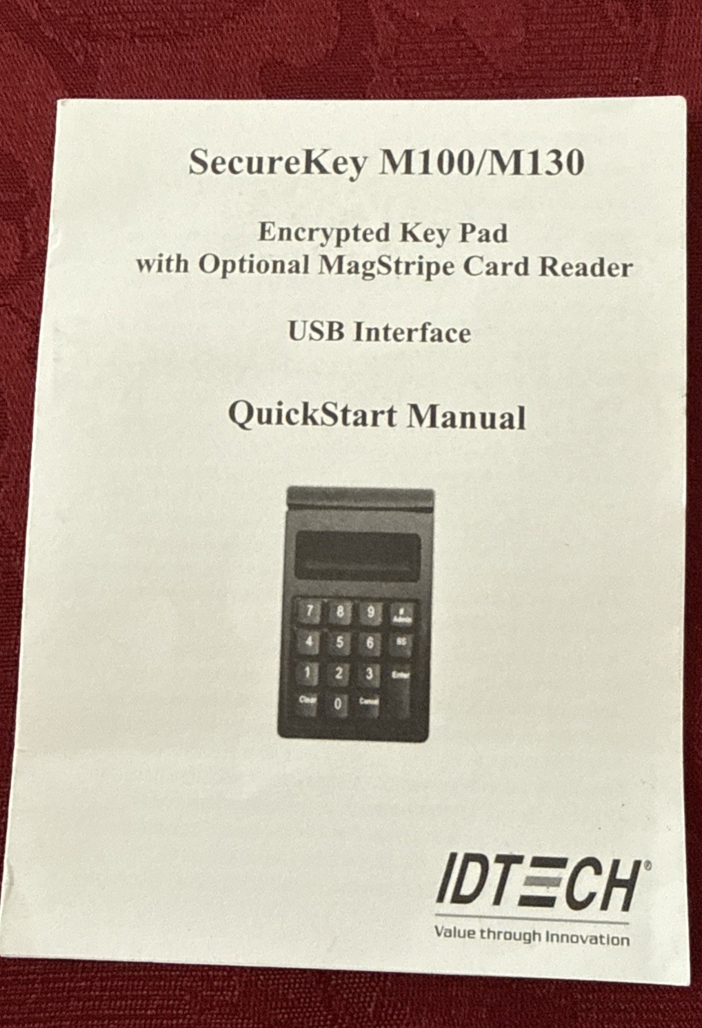 IDTECH SecureKey M100/ M130 ENCRYPTED KEY PAD IDKE-504800BM USB. NEW. NO BOX