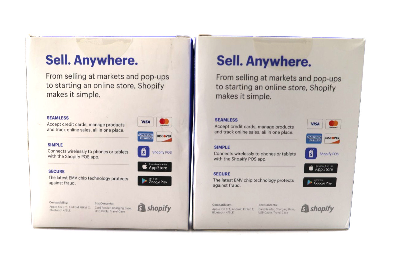 Lot of 2x New Shopify Chip and Swipe Credit Card Reader Wireless White S1701