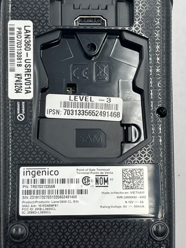 INGENICO LANE/3600 POINT OF SALE TERMINAL WITH ACCESSORY CABLES TRD70313356B