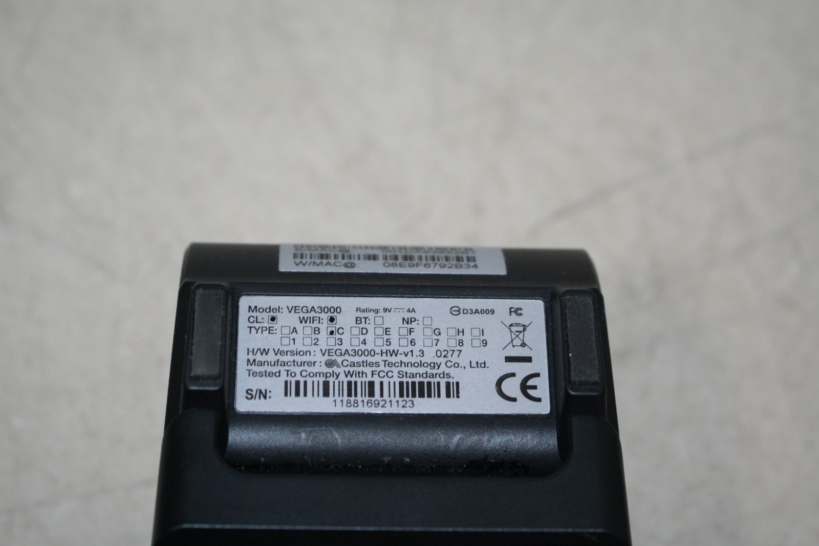 DEJAVOO Z8 – VEGA3000 Credit Card Payment Terminal Powers On- Untested