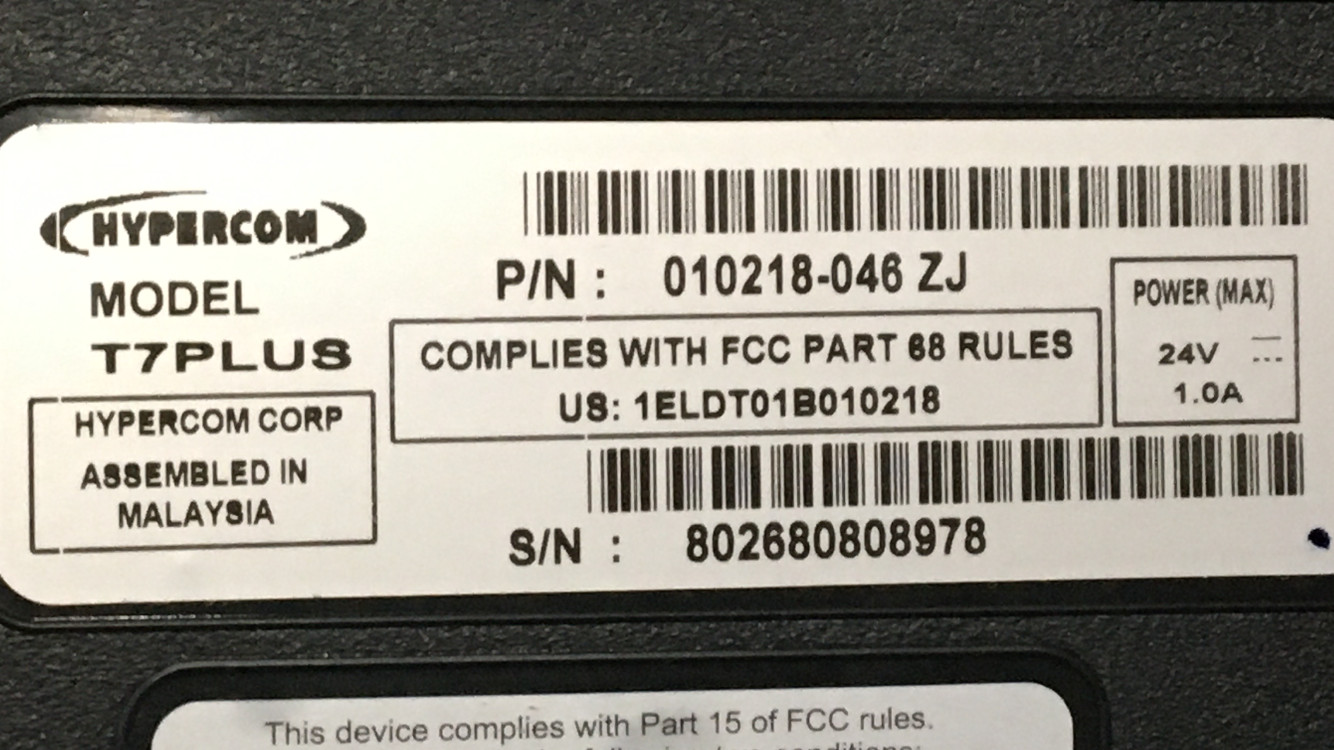 ✝️HYPERCOM T7PLUS CREDIT CARD READER PROCESSING TERMINAL 010218-046 ZJ