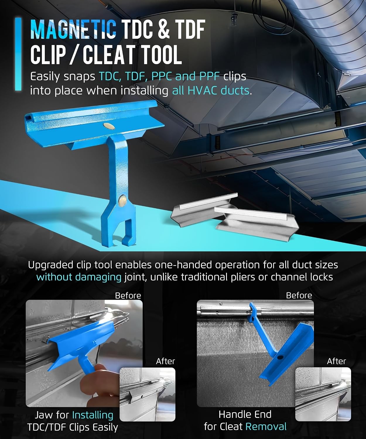 Magnetic PPC & PPF Clips/Cleat Tool for HVAC Ductwork – 4″ Magnetic Tdc &Tdf Cli