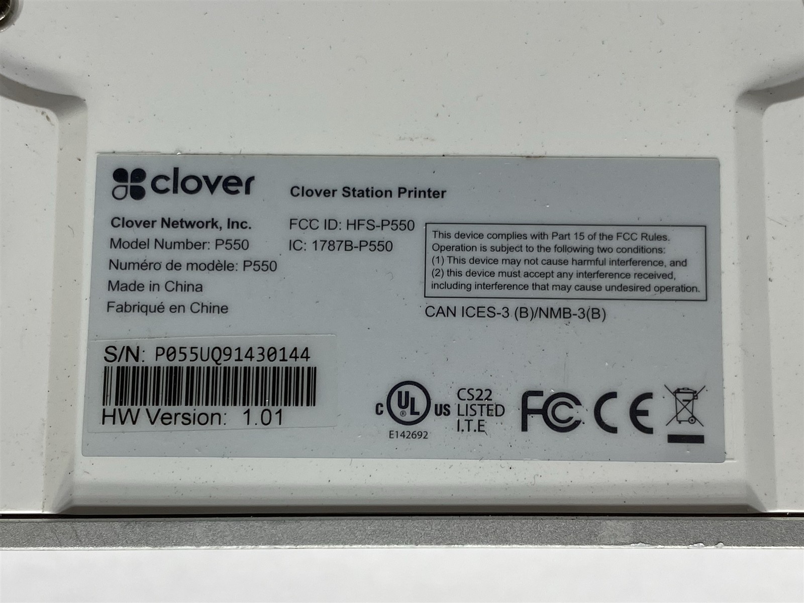 Clover Station C500 POS Point of Sale System w/ Printer P550 + H500 Hub + AC PS