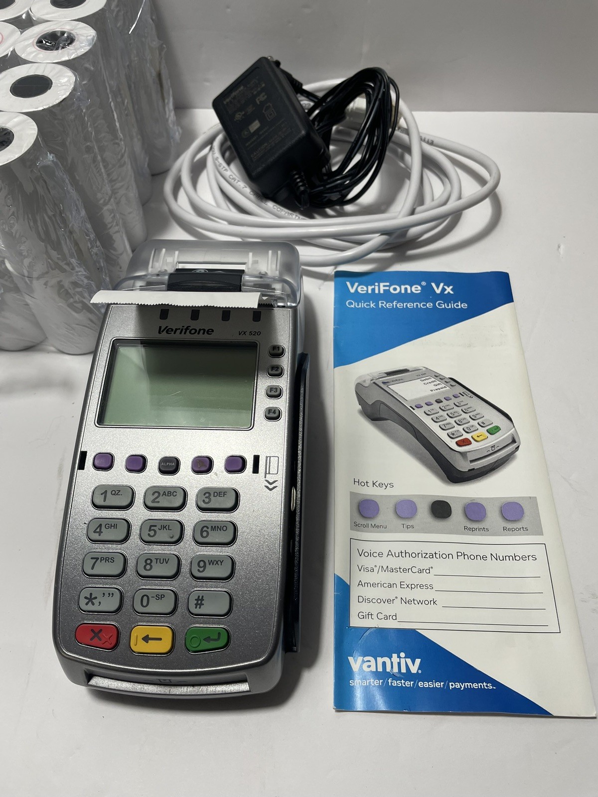 Verifone VX520 Credit Card Reader With Paper Rolls! Plug And Play Credit Debit