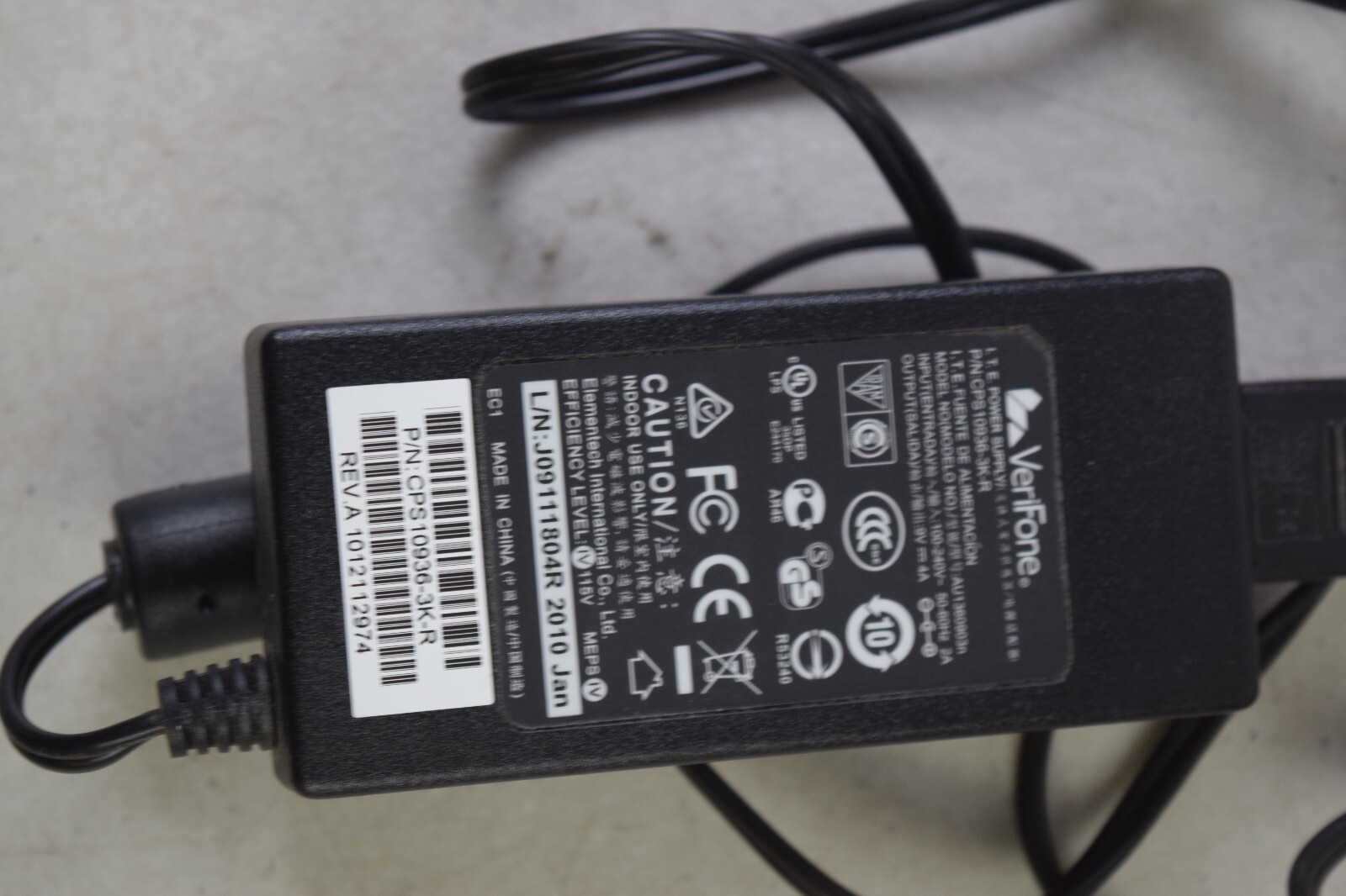 Verifone Power adapter I.T.E AU1360903n PN CPS-10936-3K-R VX610, V570 vx510
