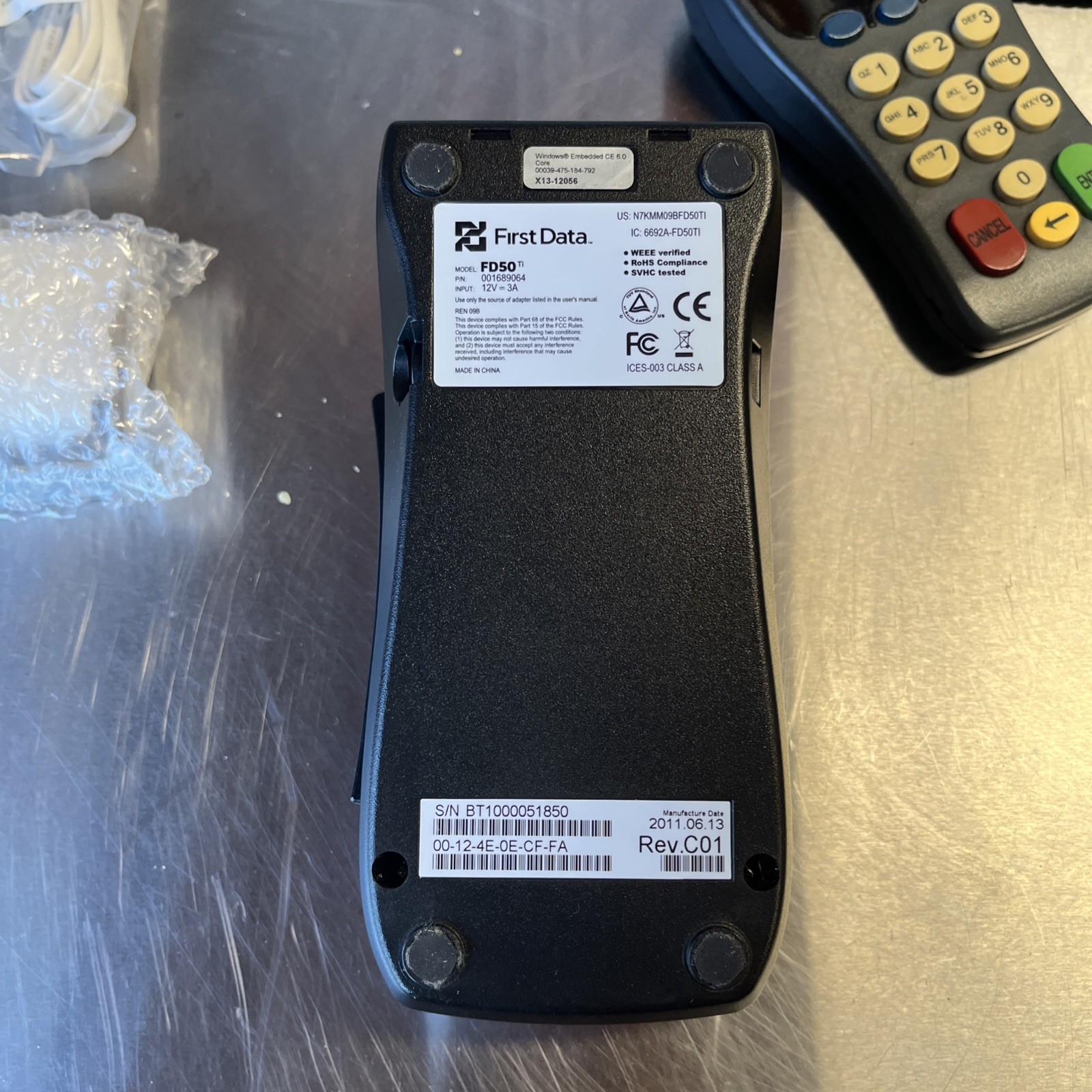 First Data FD-50Ti Credit Card Terminal + Printer 001689064 w/ FD-10 Number Pad