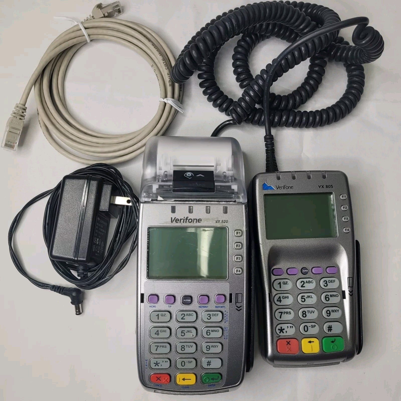 Verifone VX 520 Terminal and VX 805 CTLS PIN Pad Bundle with Power Supply Cables