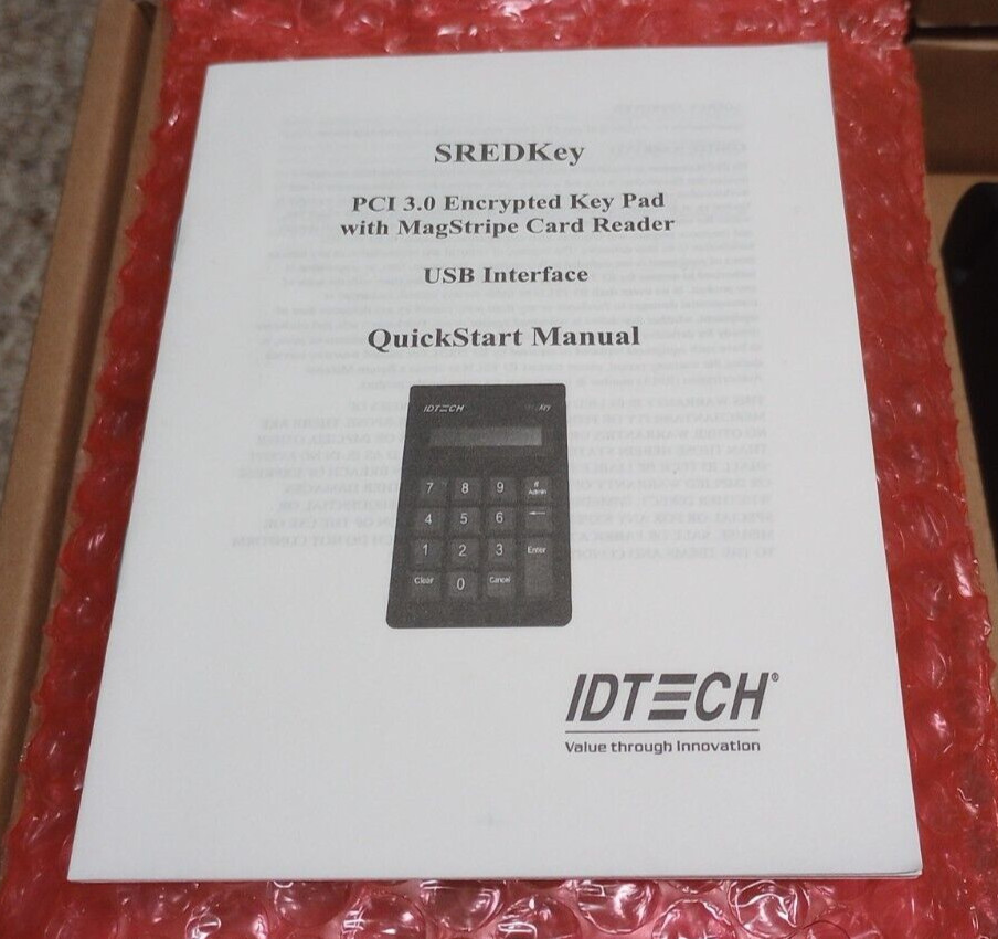 NEW IDTech SREDKEY Keypad Magstripe Reader 507E Encrypted IDSK-534833TEB Rev J