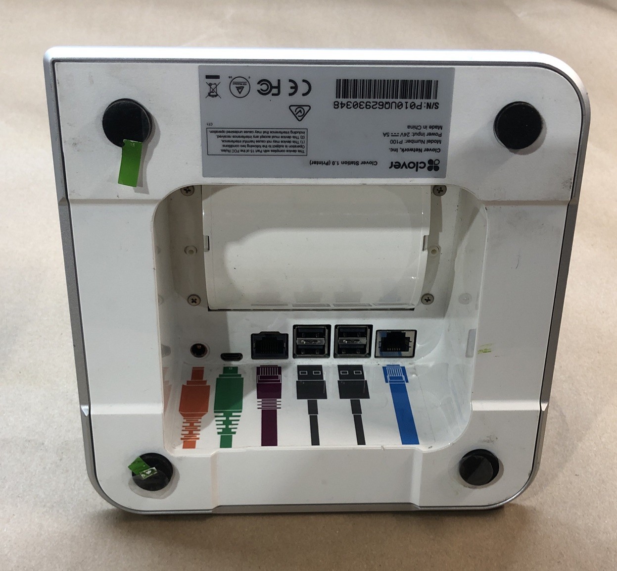 Clover Station P100 POS Printer Power Cord Screen P100, POWERED ON AND LOCKED