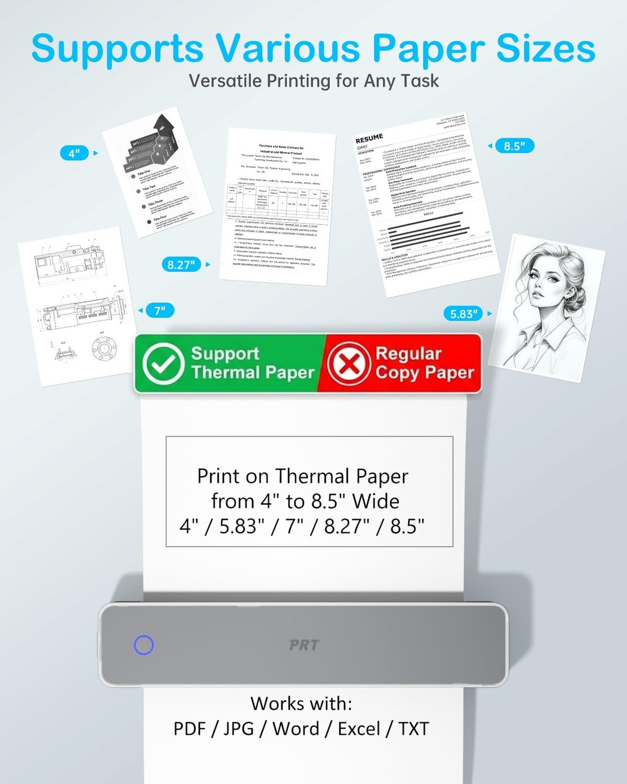 PRT Inkless Portable Printer for Travel, Wireless Thermal Printer Support 8.5…