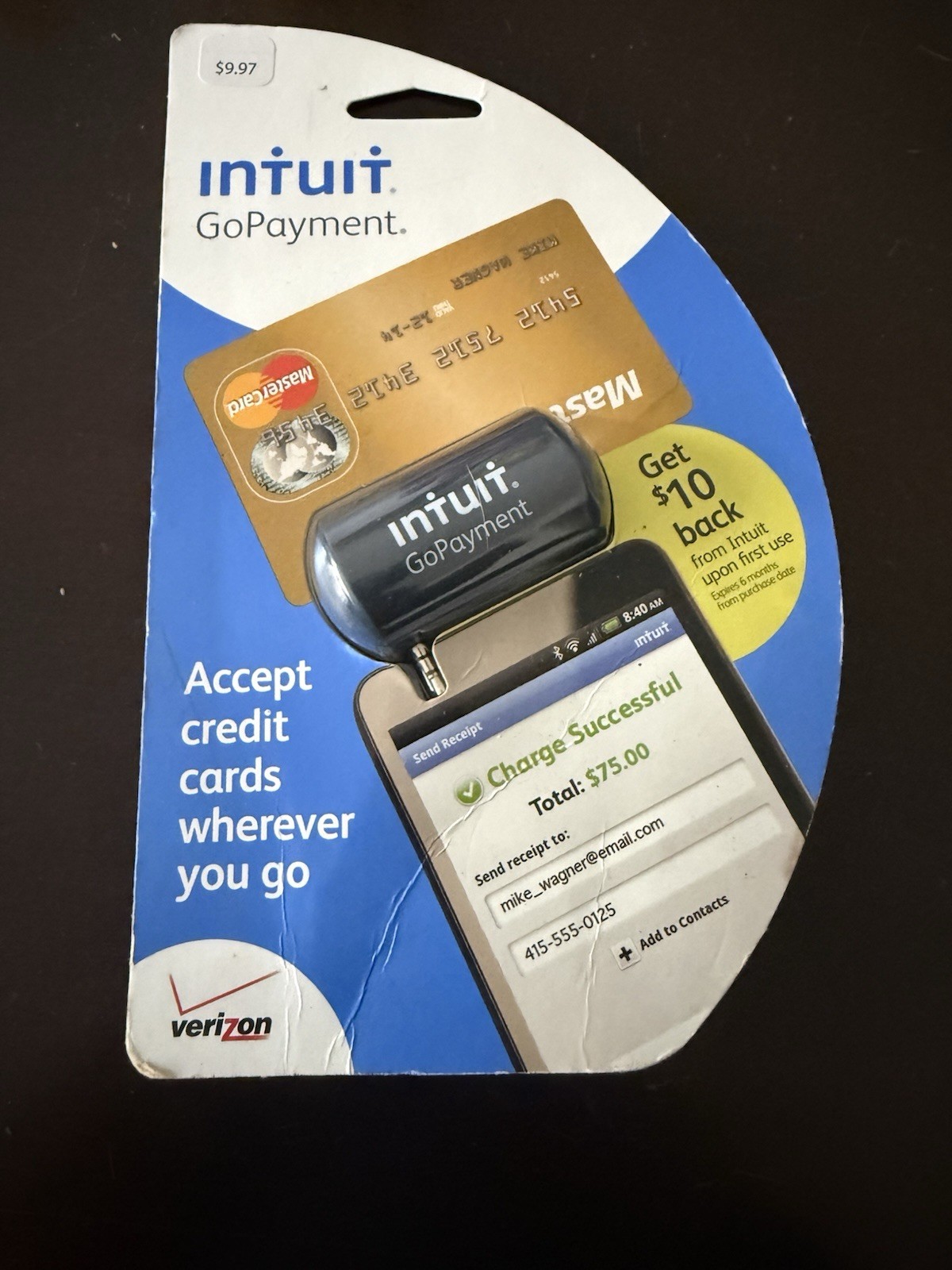 Intuit GoPayment Mobile Credit Card Swipe Reader Verizon for Android iPhone