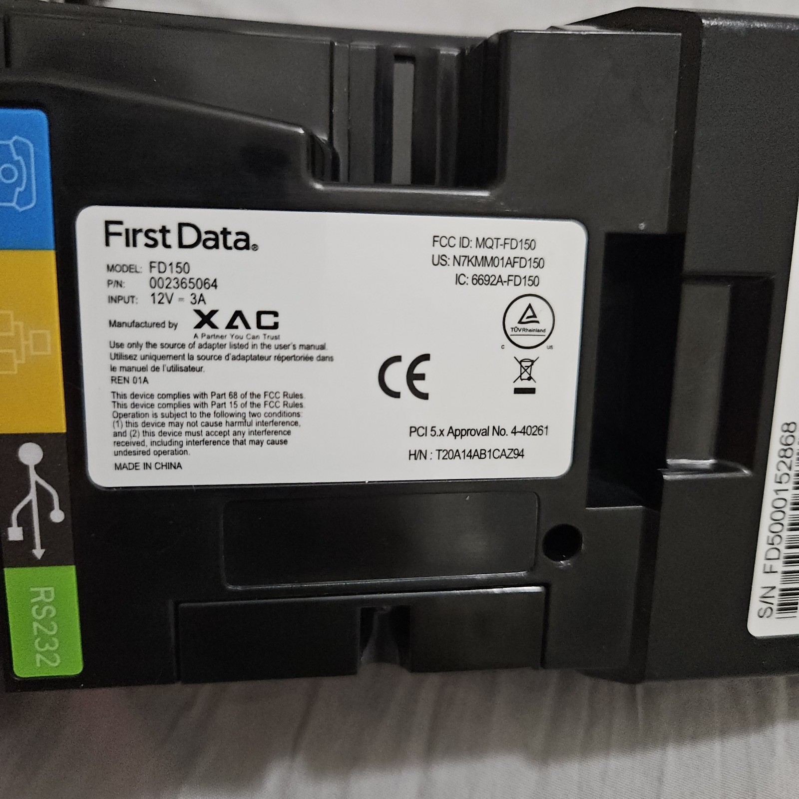 First Data FD150 Credit Card Terminal w/ Power Supply & Cables Tested Working
