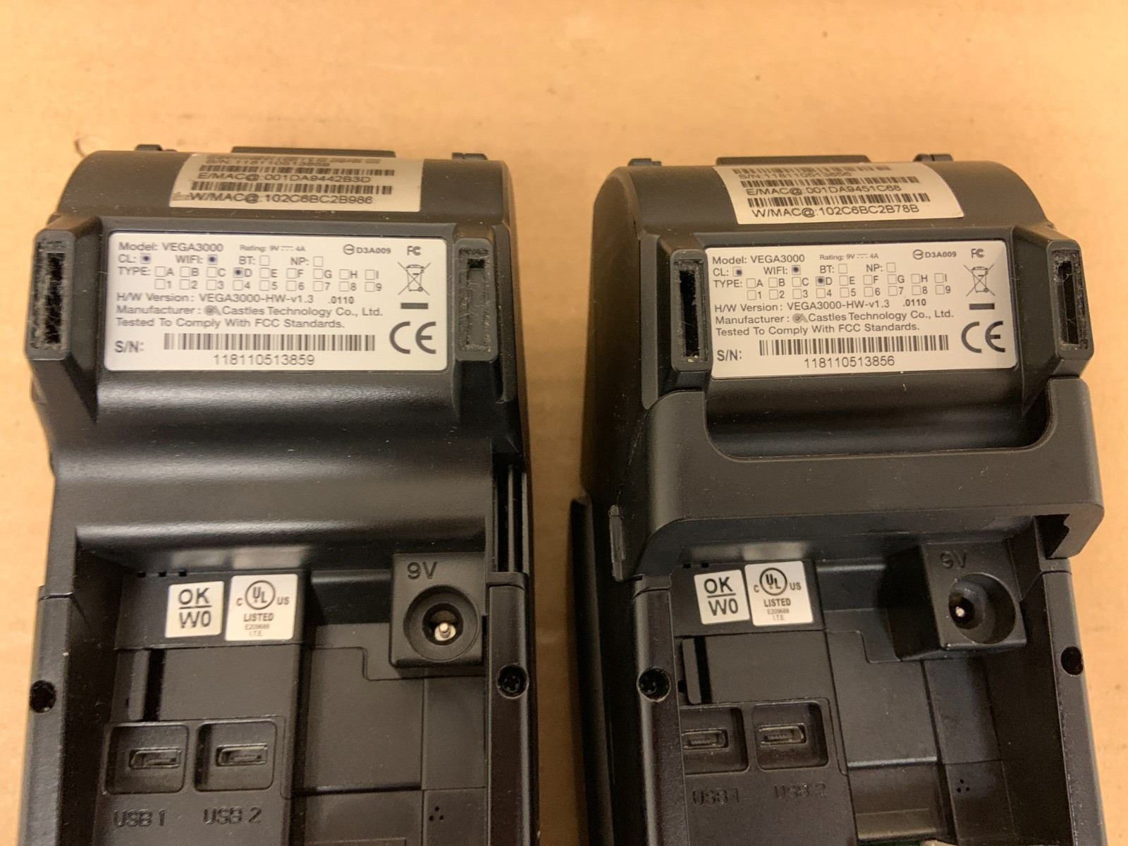 Lot of 2 D Javoo Z11 Model Vega3000 Credit Card Terminal, no power supply