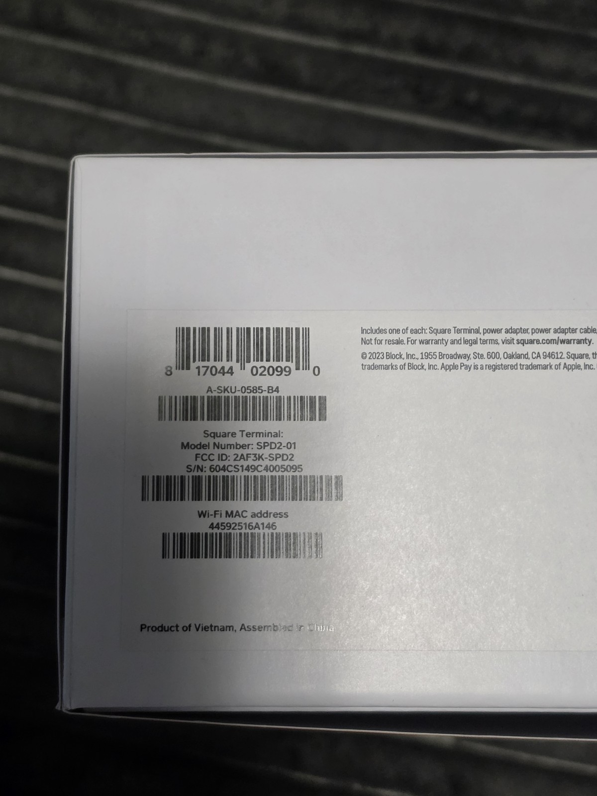Square Credit Card Terminal Model SPD2-01