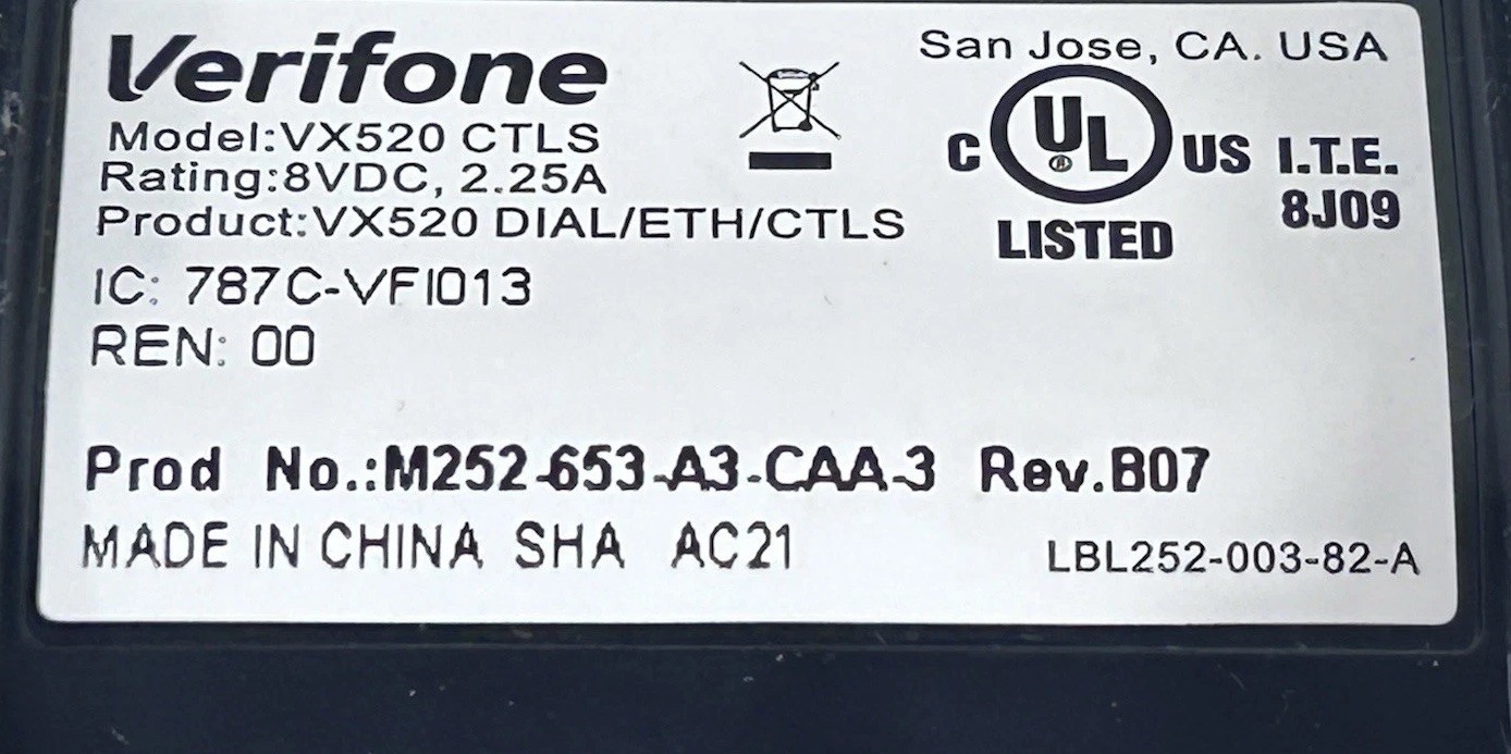 VERIFONE VX520 Tri Cable For Cat6 Ethernet & Landline, AC Adaptor Plug-In Back
