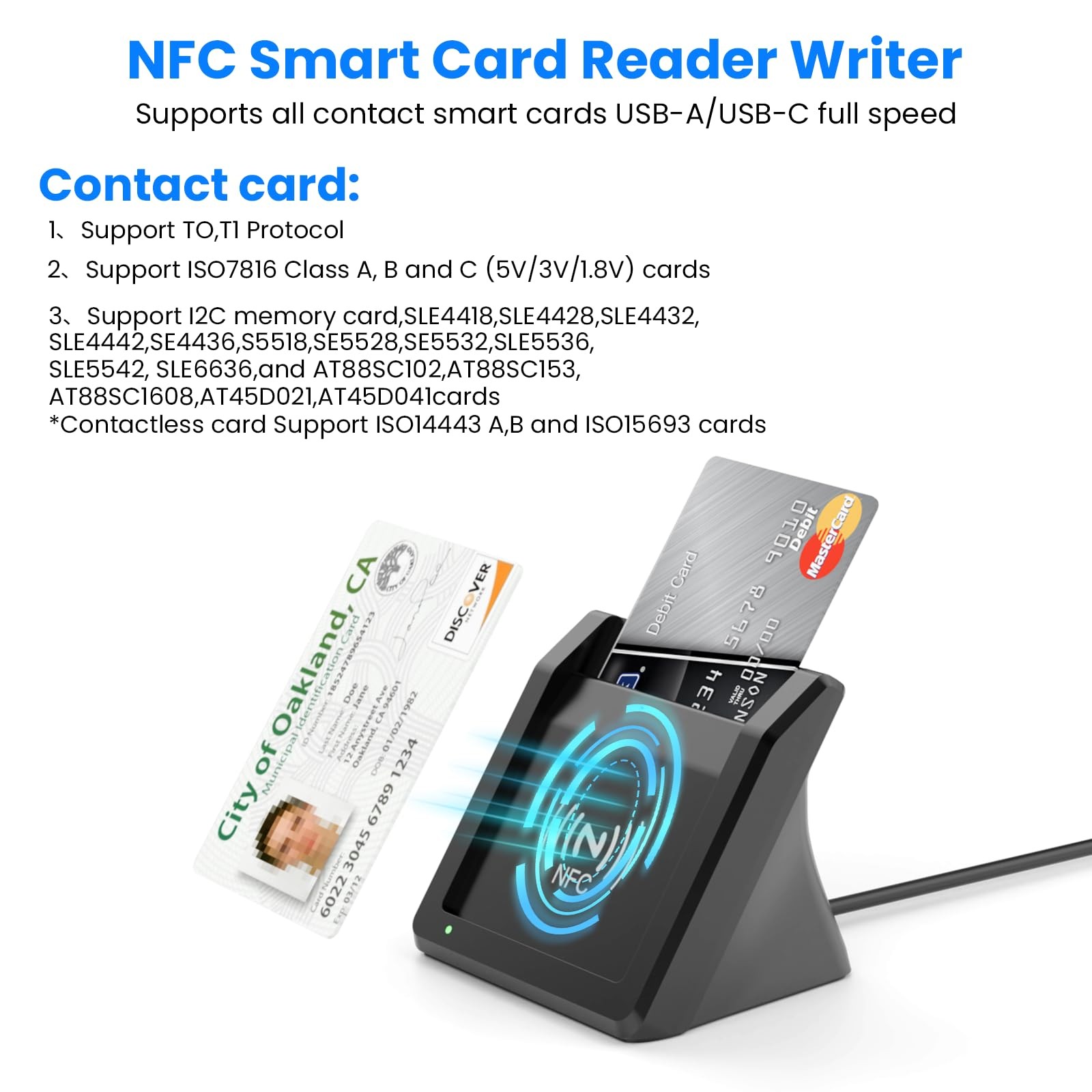 2-in-1 Smart Card Reader NFC USB A C CAC Military DOD ID Bank Chip Card Reader
