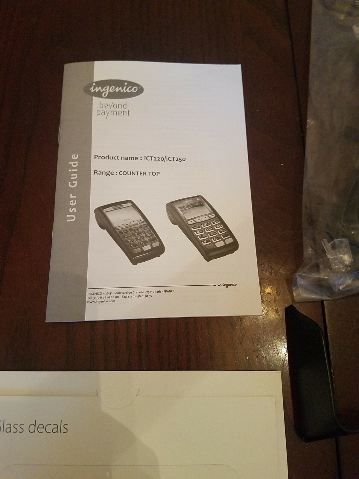 User Guide For Beyond Payment Ict220/iCT250 Glass Decalss And Cord Parts