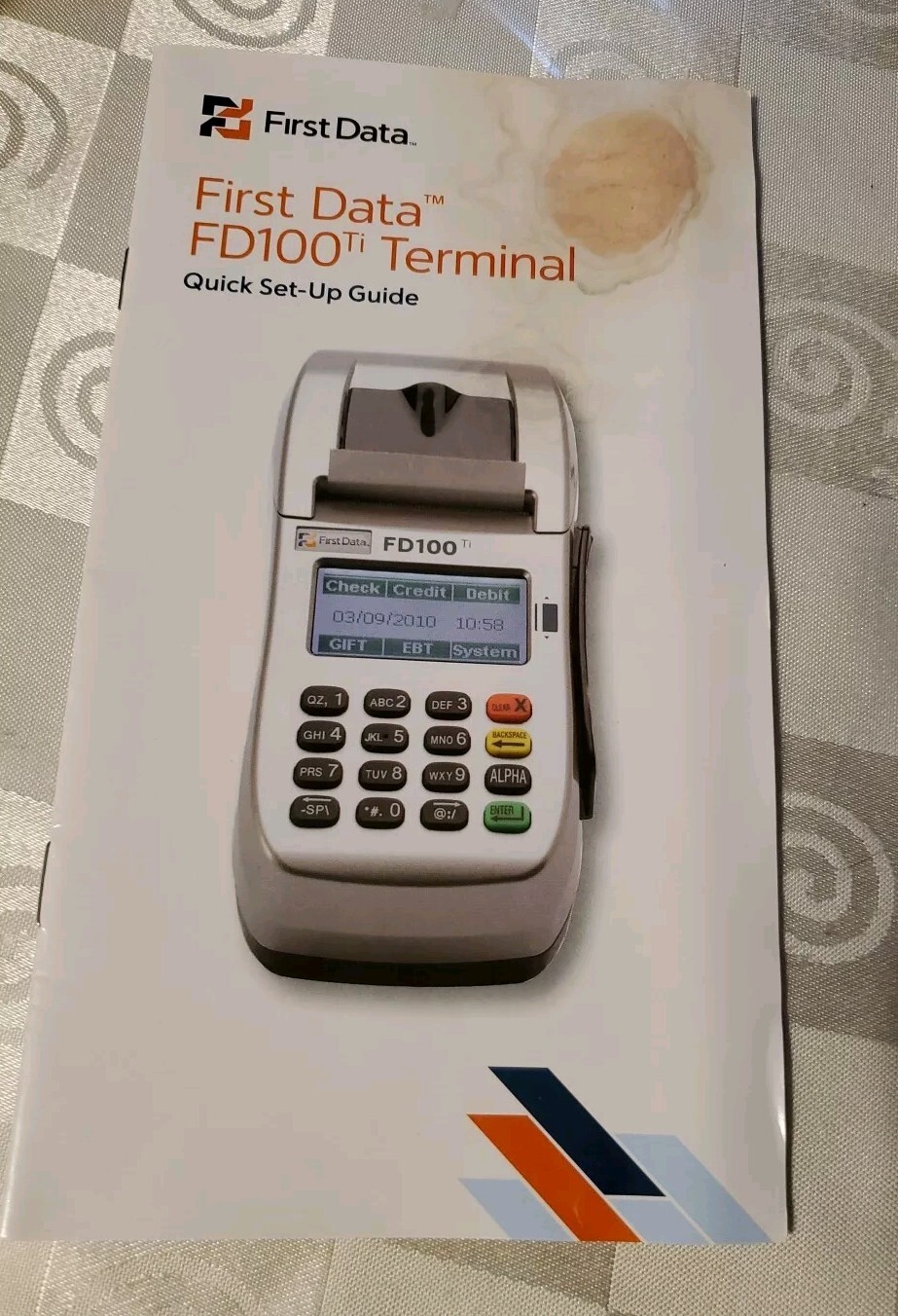First Data FD100 Credit Card Terminal w/Power Adapter, Ethernet Cable Open Box