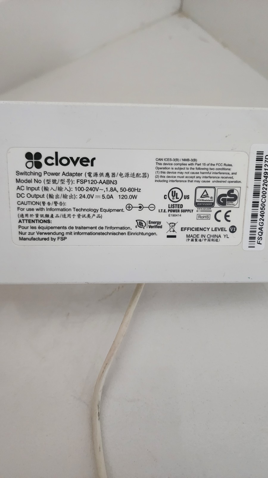 Genuine Clover Station Switching Power Adapter Power Supply Model FSP120-AABN3