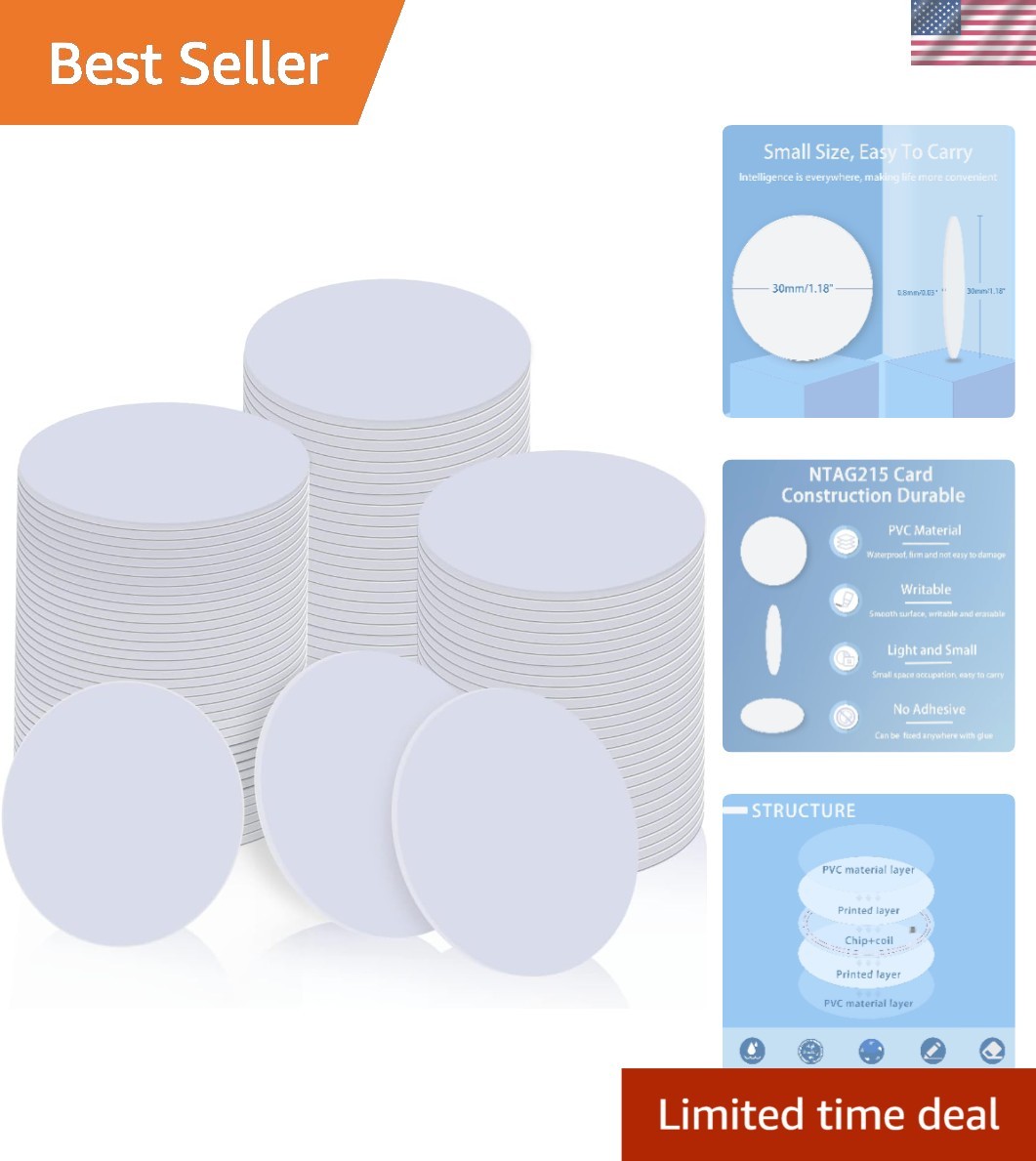 100 Count 30mm NFC Coin Cards – Rewritable Tags for Android Devices