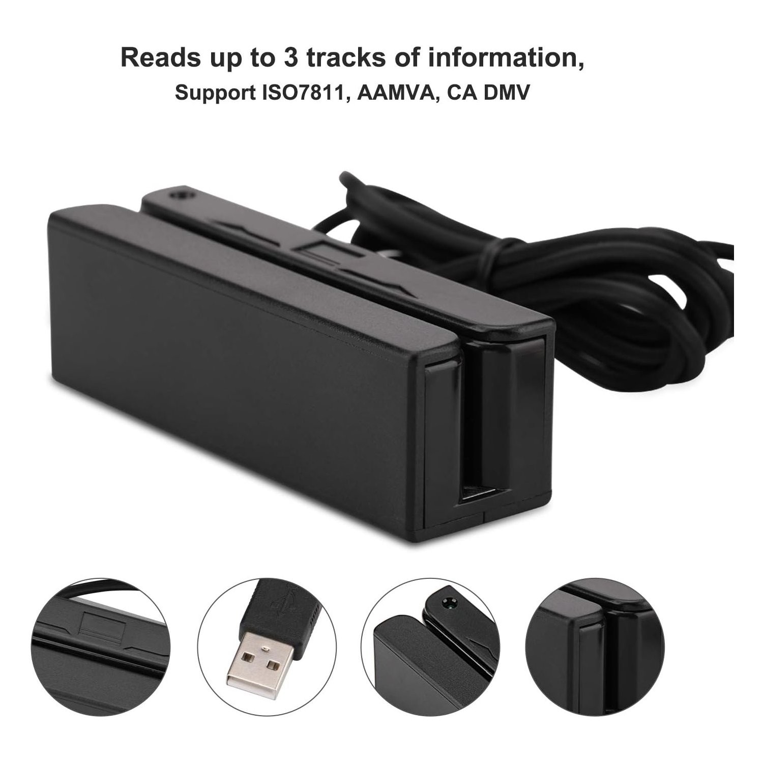 Mini USB Credit Card Reader 3 Tracks Bi-Directional Swipe for Windows