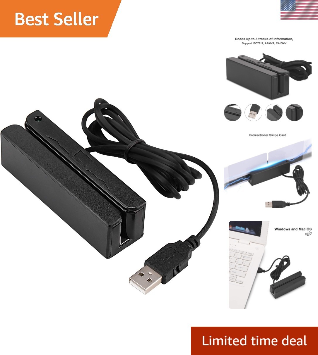 USB Swipe Magnetic Credit Card Reader 3 Tracks Mini Smart Card Reader